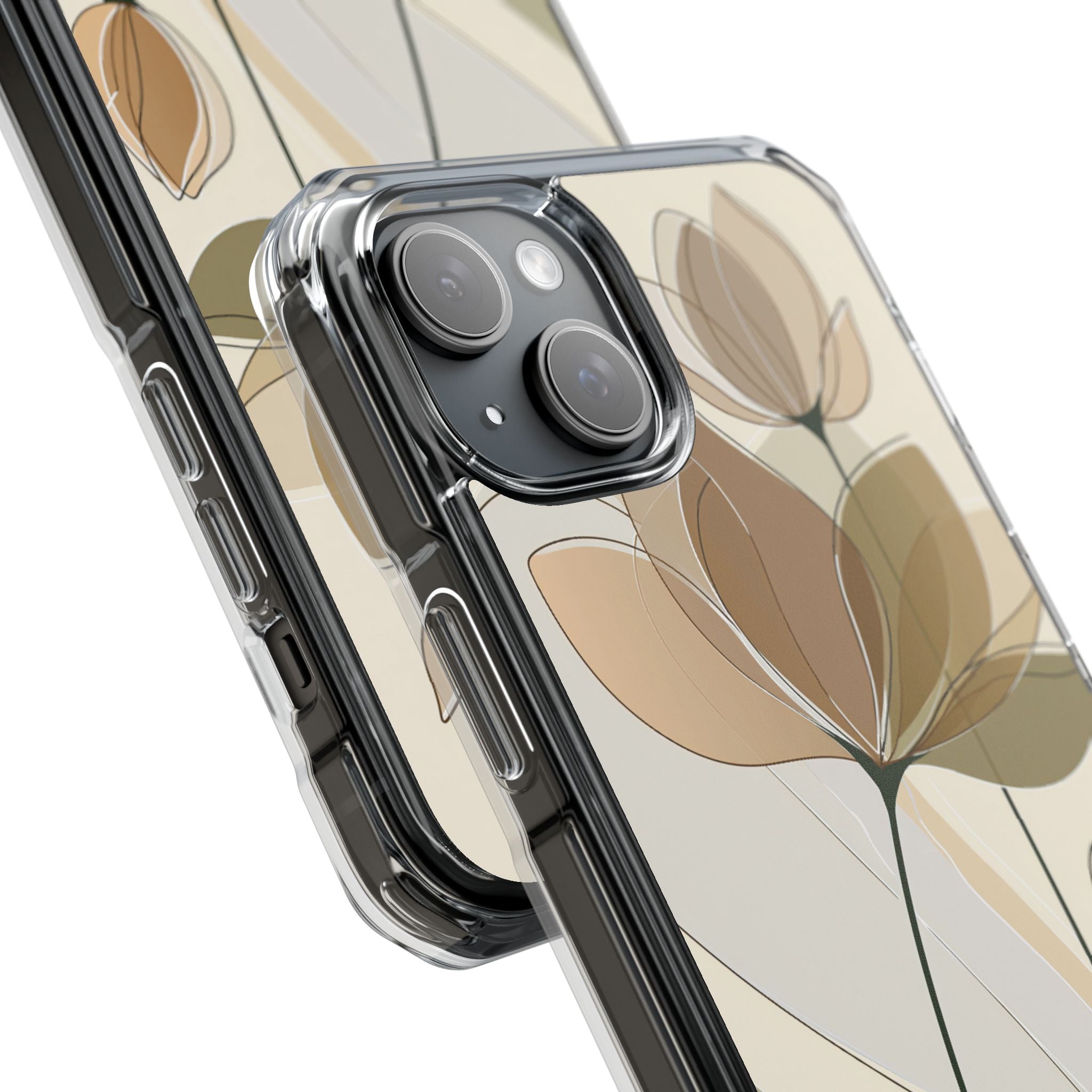 Beige Impact MagSafe Phone Case for iPhone - Muted Ochre Petals