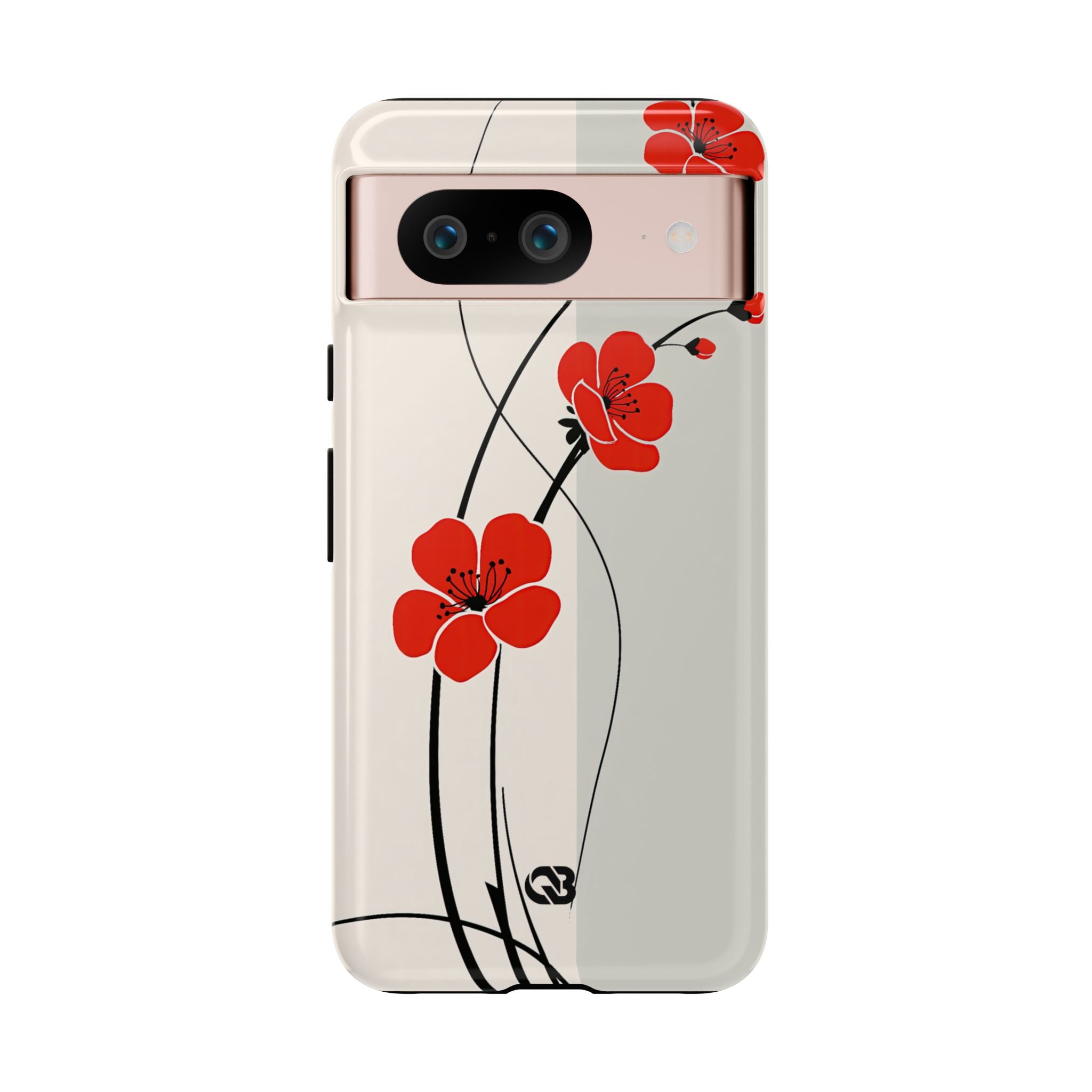 Beige Tough Phone Case for Google Pixel - Scarlet Ink Petals