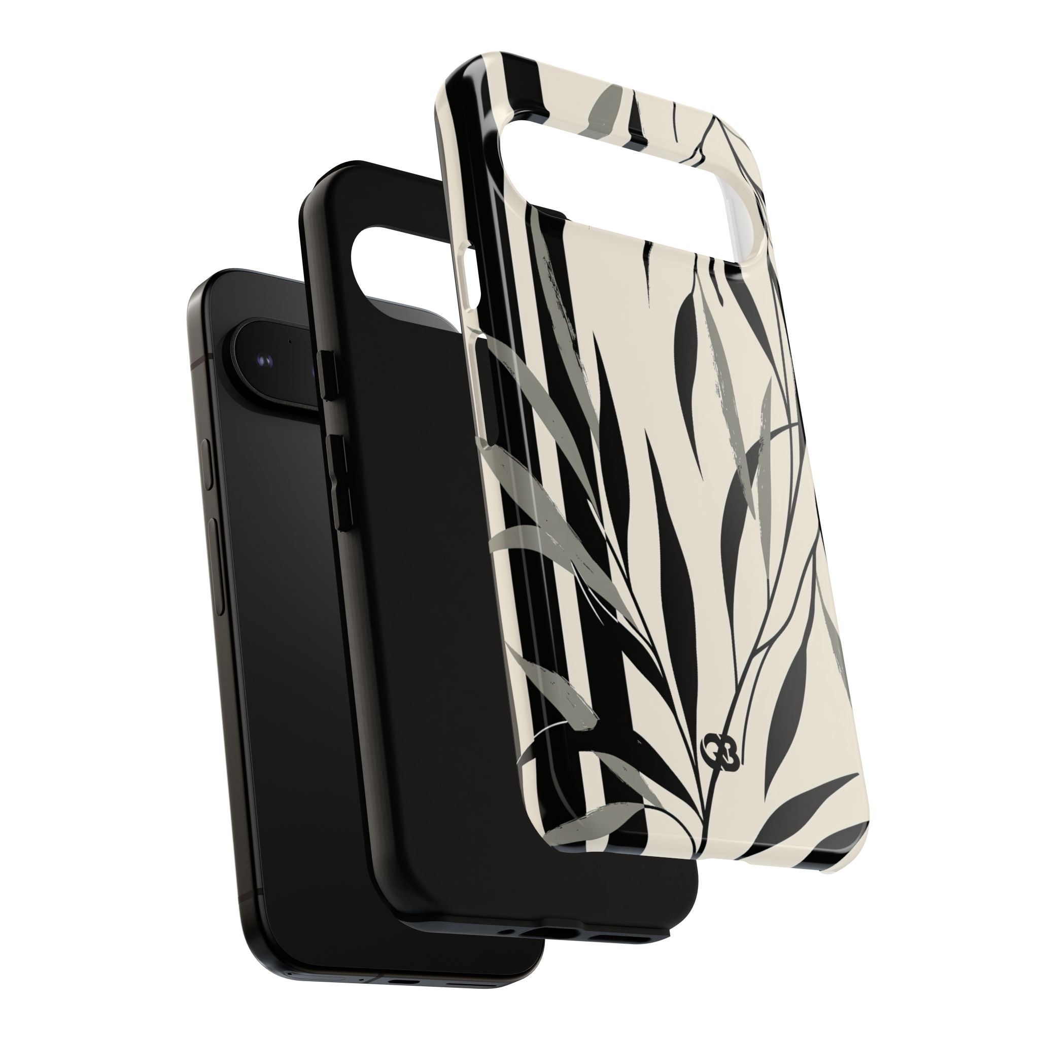 Beige Tough Phone Case for Google Pixel - Soot Leaf Sketch