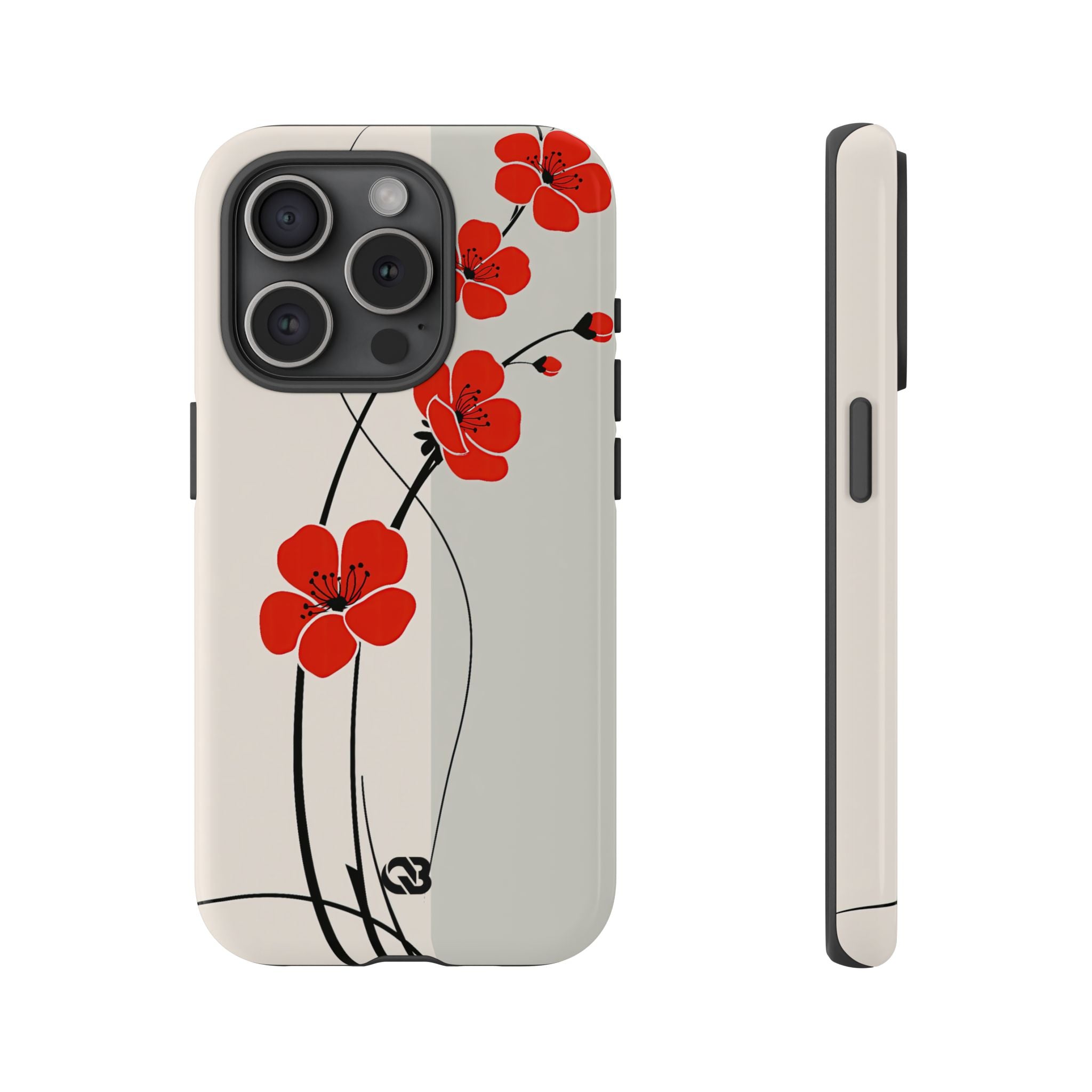 Red Tough Phone Case for iPhone - Crimson Plum Ink