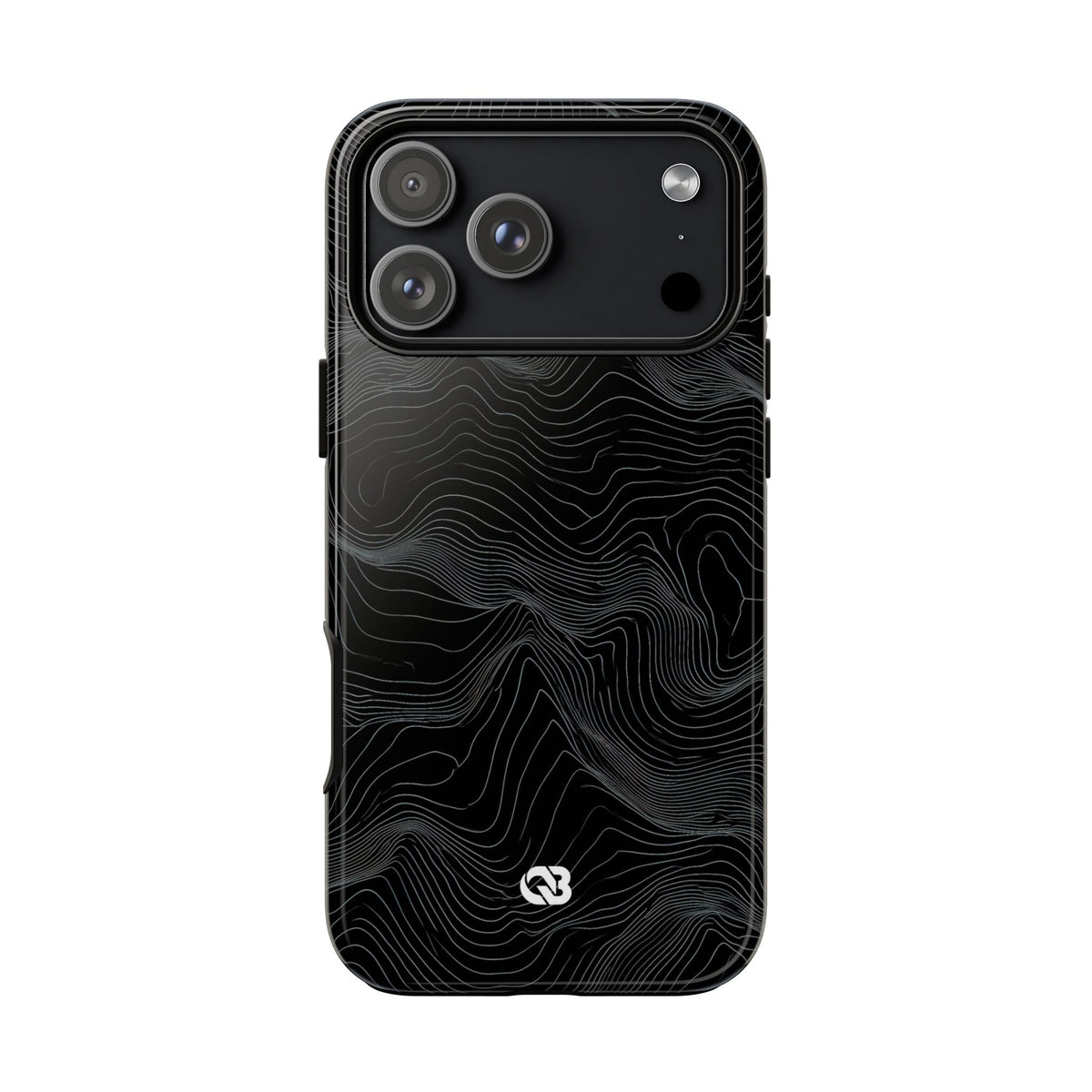 Black Tough Phone Case for iPhone - Obsidian Topo Wireframe