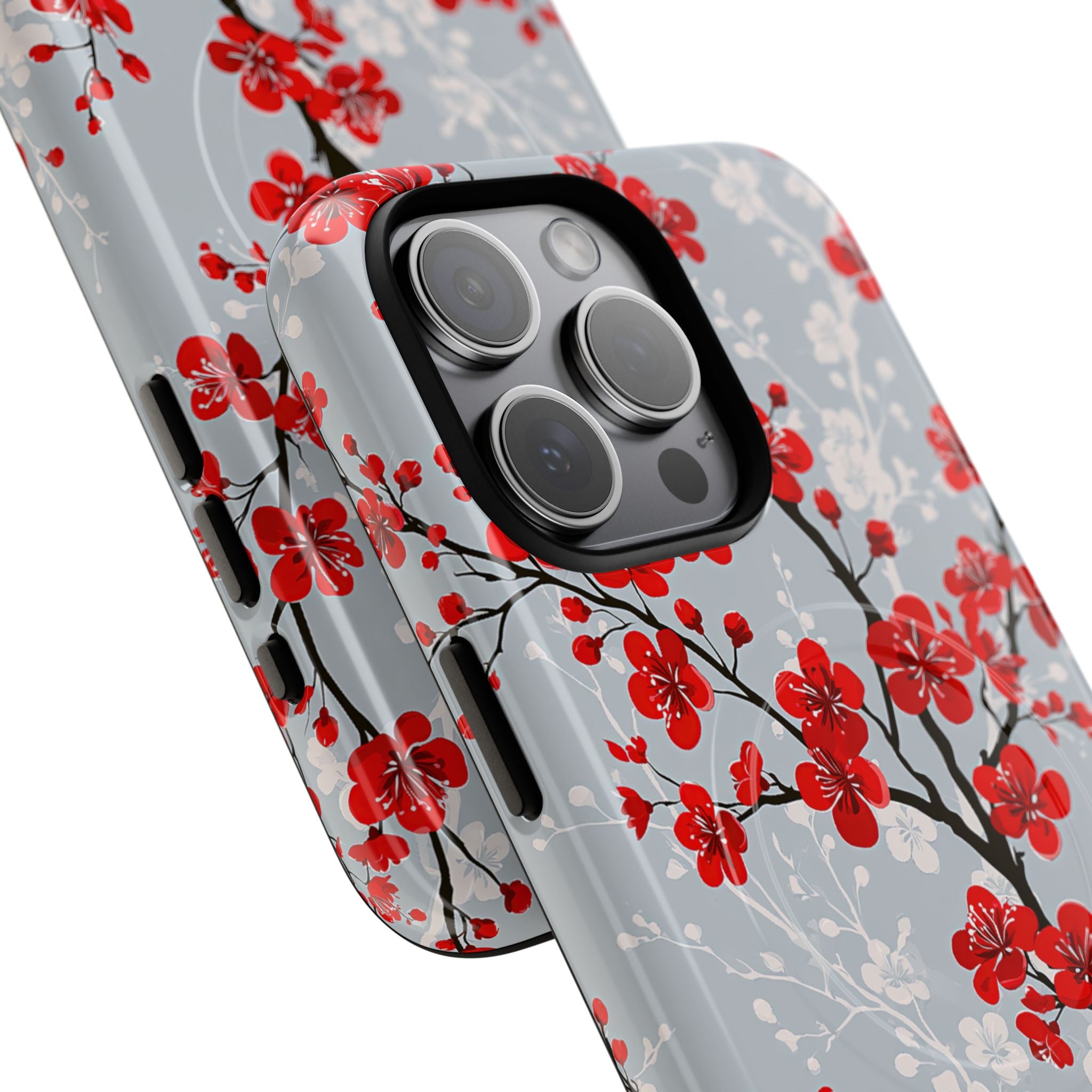 Grey Tough 2.0 Magsafe Phone Case for iPhone - Crimson Sakura Slate