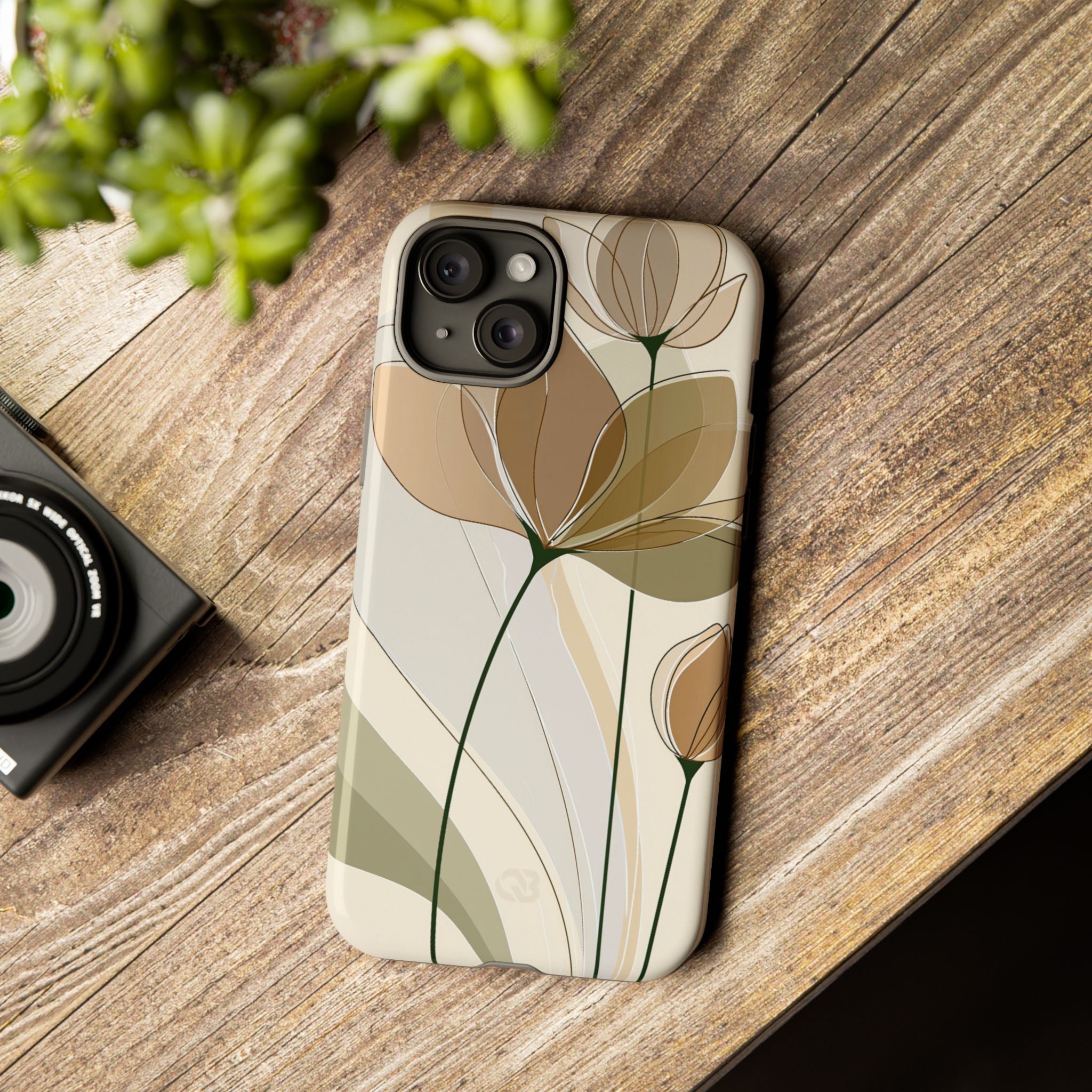 Beige Tough Phone Case for iPhone - Muted Ochre Petals
