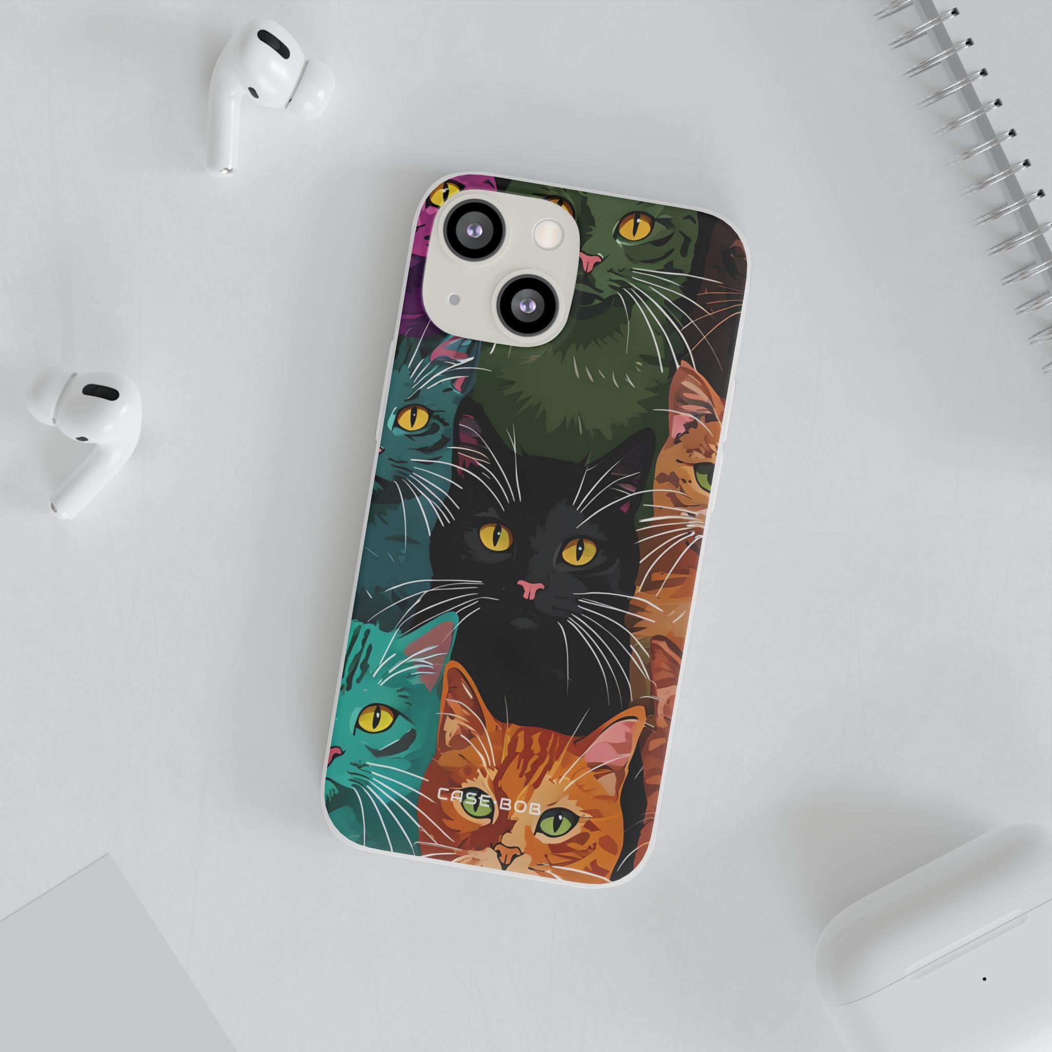 Teal Cat Grid iPhone 13 mini Case - Soft