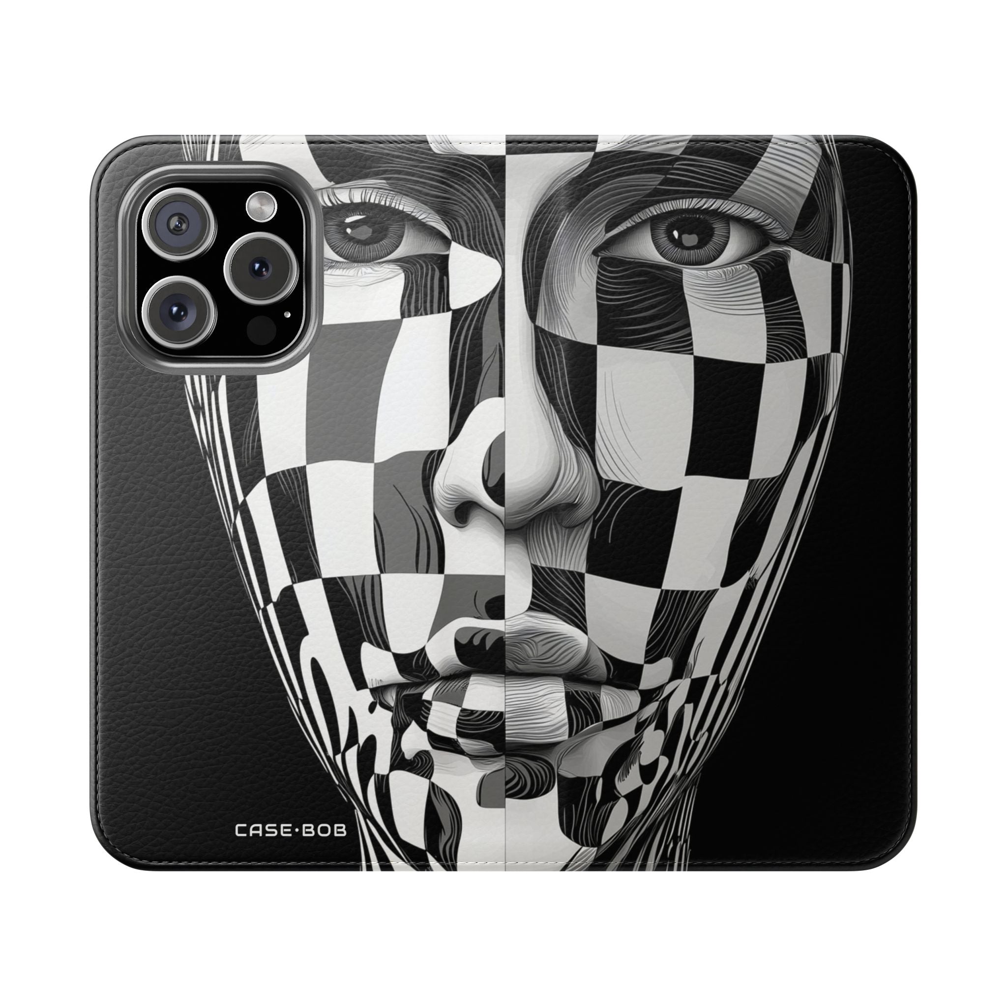 Mirrored Checkerboard Face - iPhone 16 Pro Case - Wallet