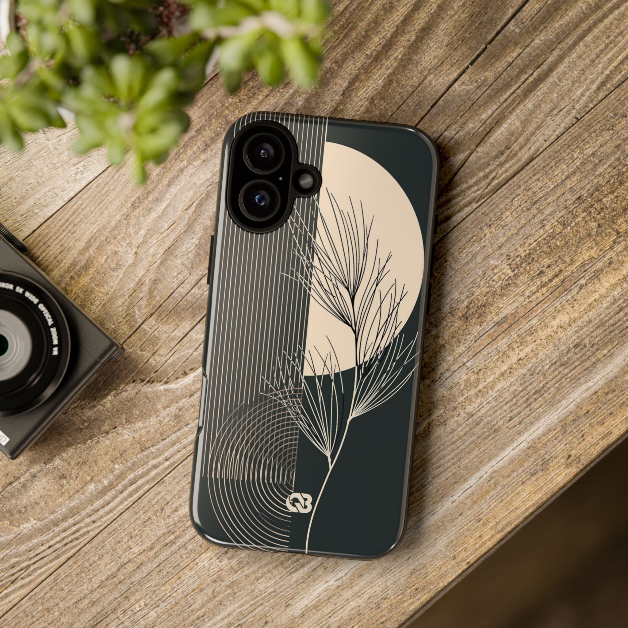 Black Tough Phone Case for iPhone - Obsidian Sand Willow