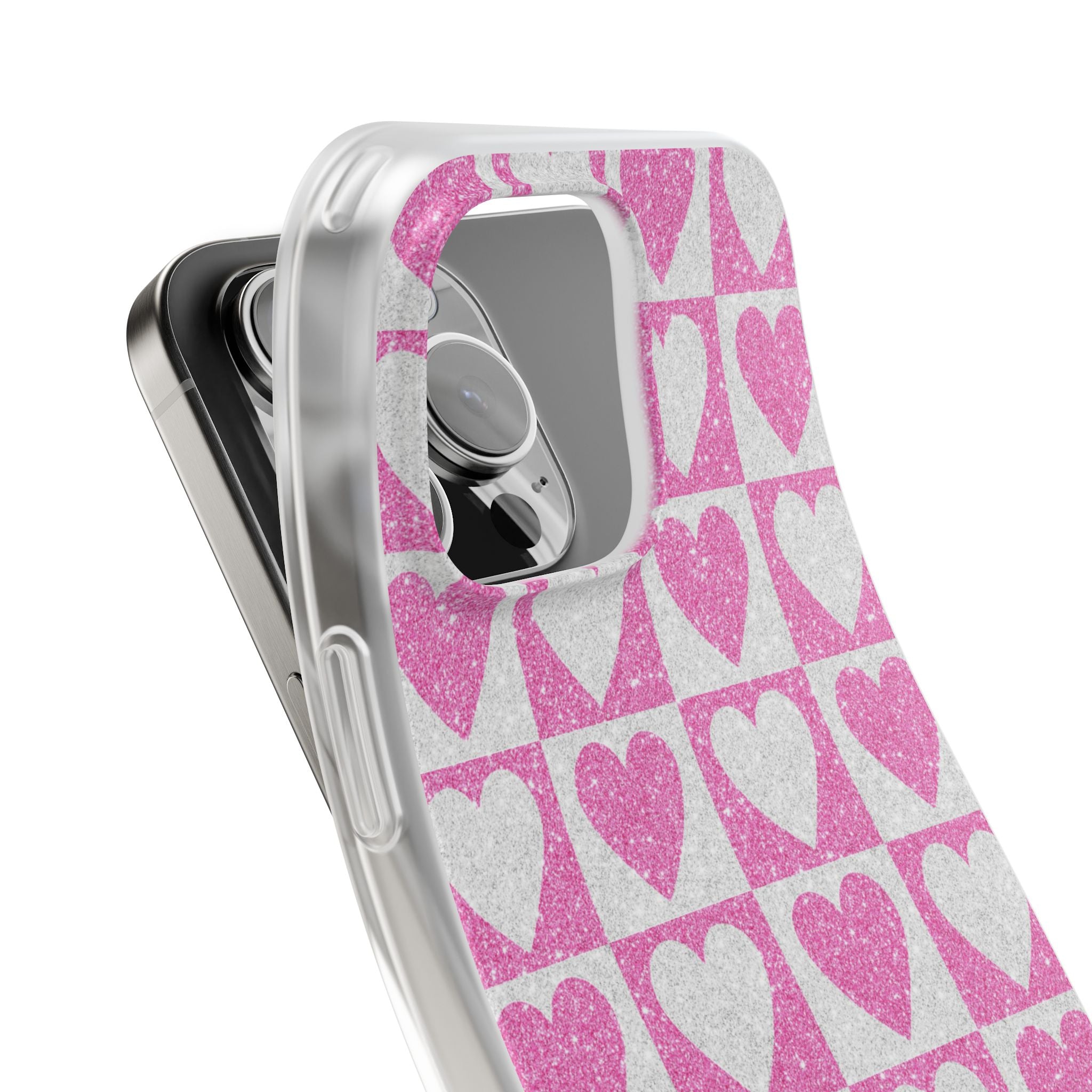 Glitter Herz Gitter iPhone 16 Pro Max Case - Soft