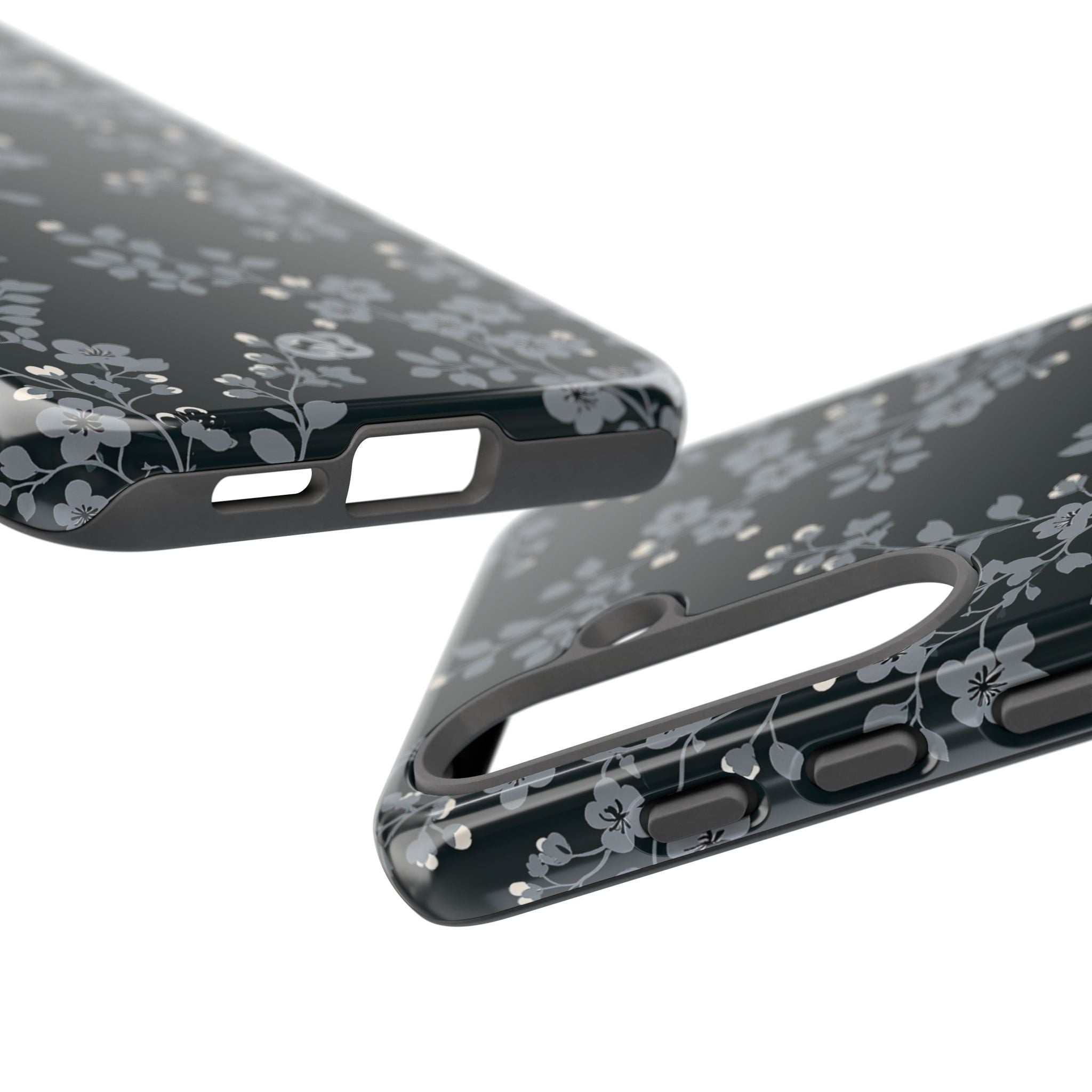 Black Tough Phone Case for Samsung - Midnight Slate Blossom