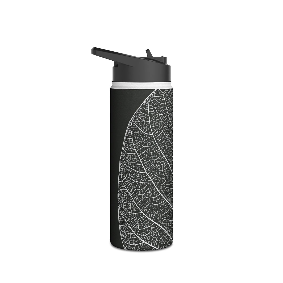 Monochrome Leaf Skeleton · Insulated Water Bottle · Black