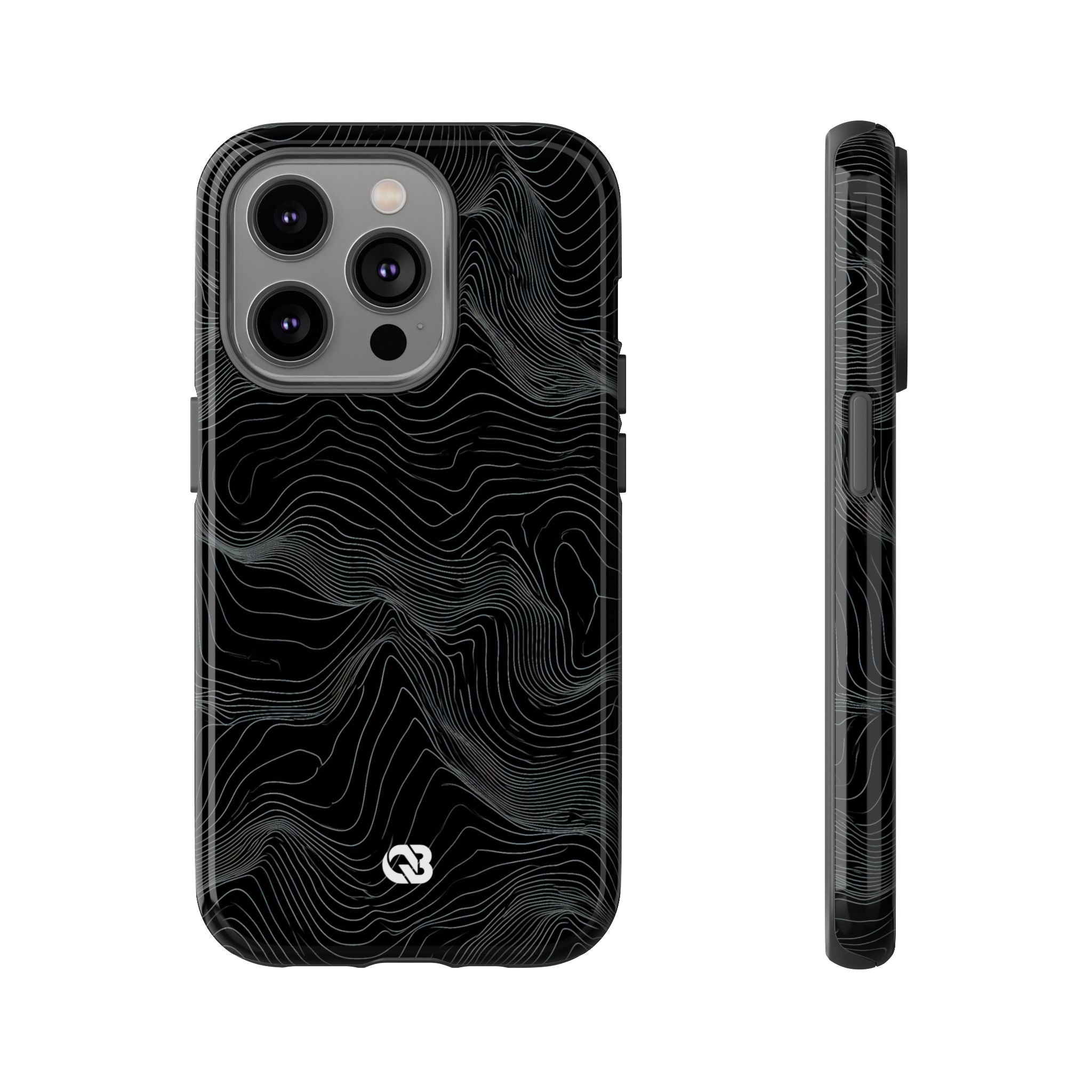 Black Tough Phone Case for iPhone - Obsidian Topo Wireframe