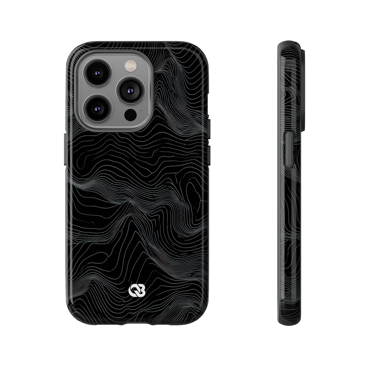 Black Tough Phone Case for iPhone - Obsidian Topo Wireframe
