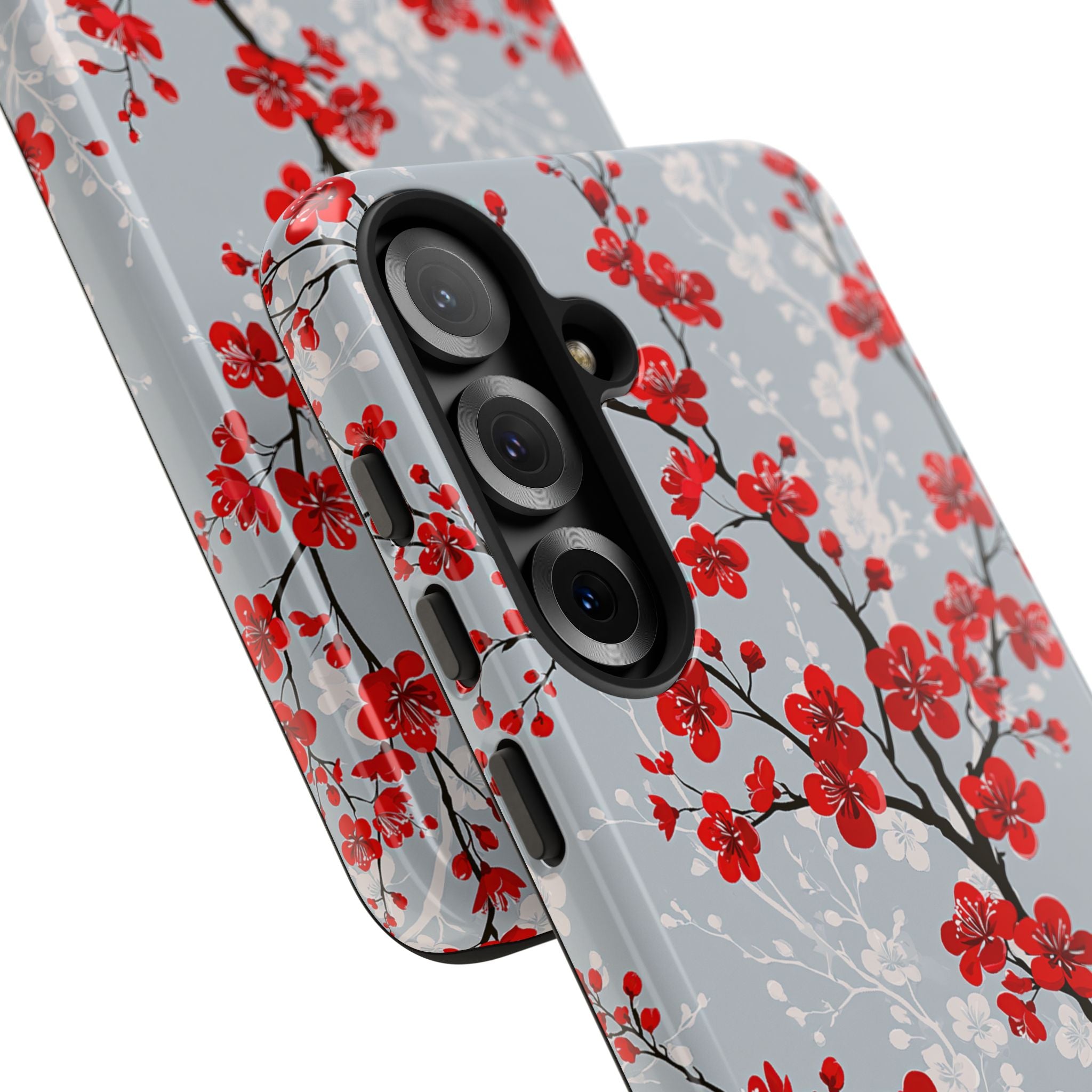 Grey Tough Phone Case for Samsung - Crimson Sakura Slate