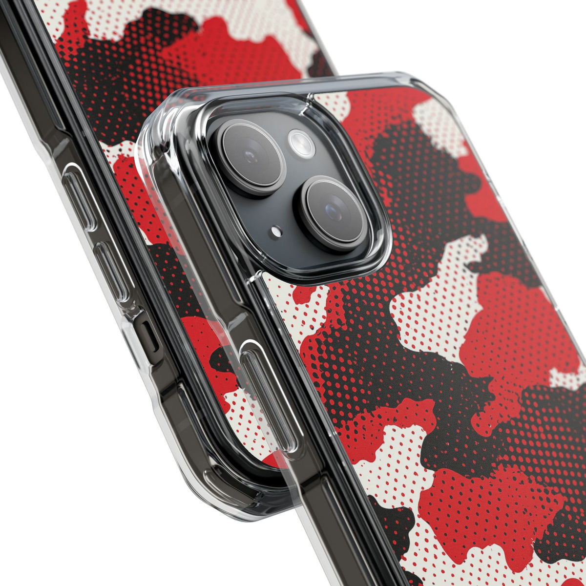 Crimson Halftone Camo · Clear Impact Magnetic Phone Case for iPhone · Red