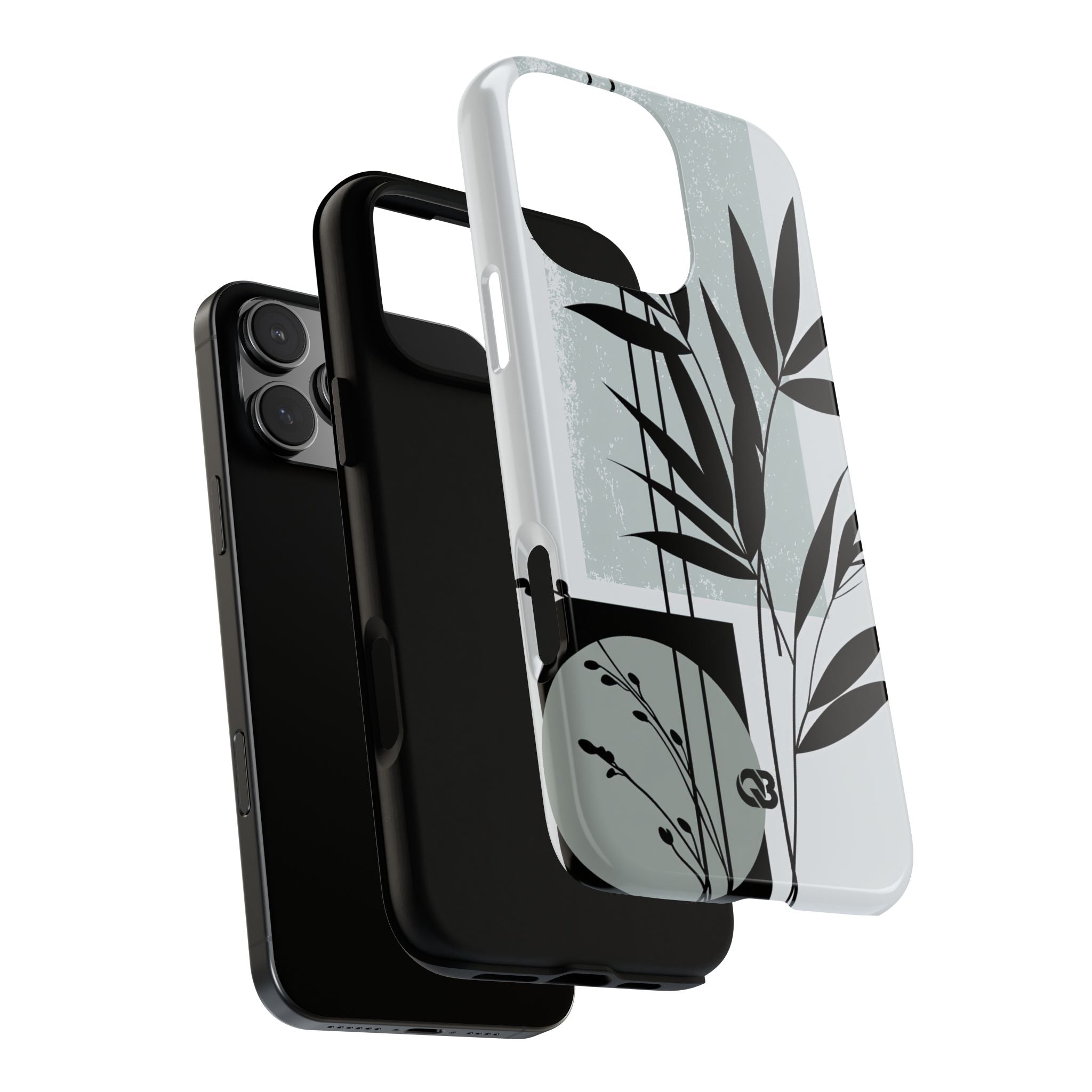 Grey Tough Phone Case for iPhone - Sage Bamboo Noir