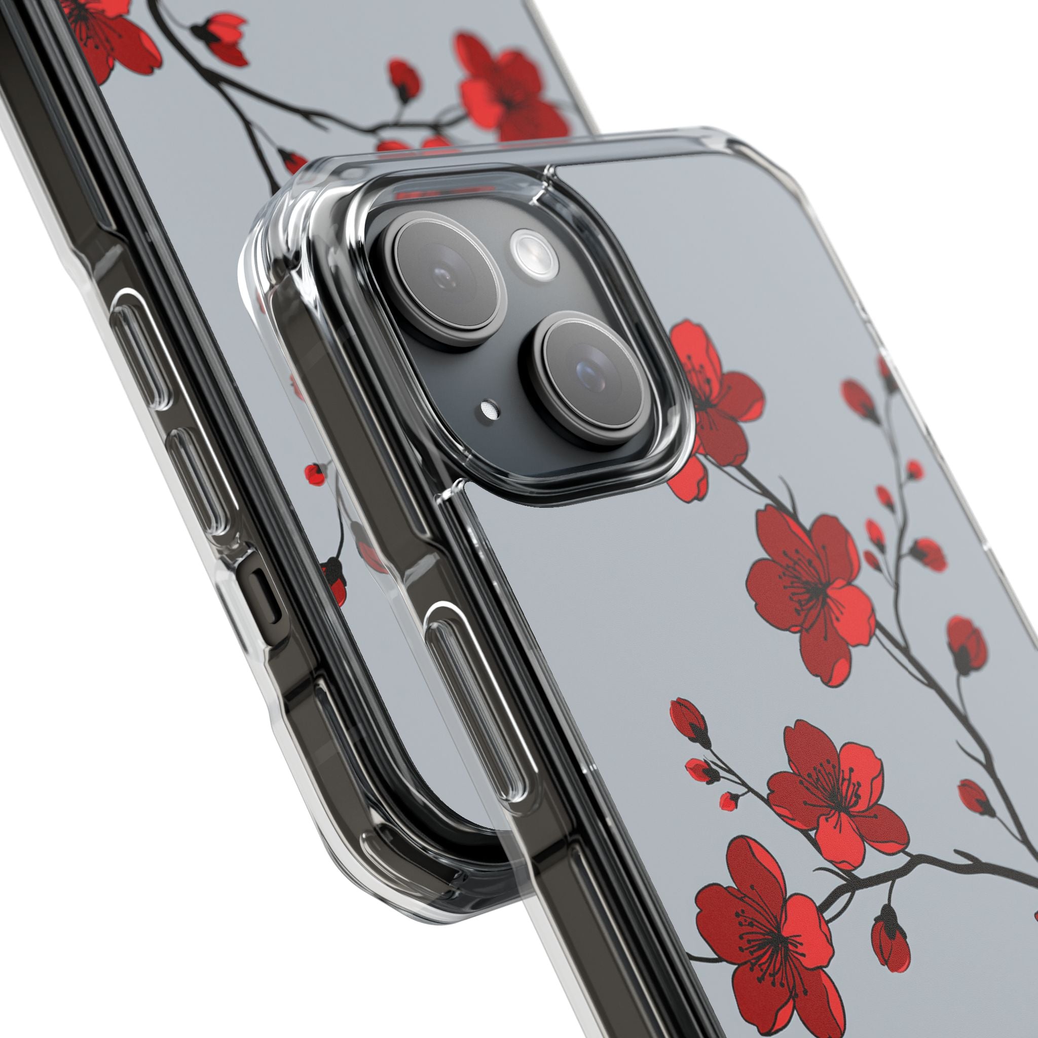 Grey Impact MagSafe Phone Case for iPhone - Crimson Blossom Onyx