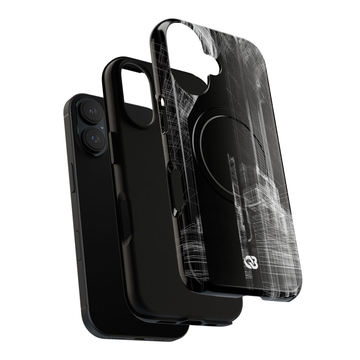 Black Tough 2.0 Magsafe Phone Case for iPhone - Ghost Urban Wireframe