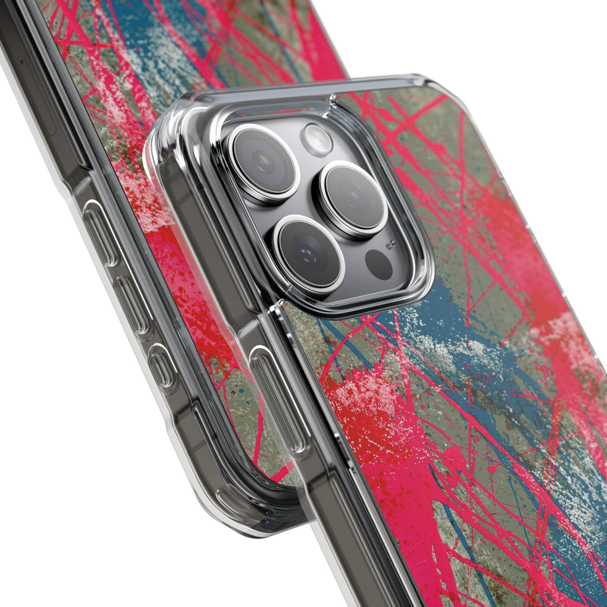 Neon Static Drip · Clear Impact Magnetic Phone Case for iPhone · Pink