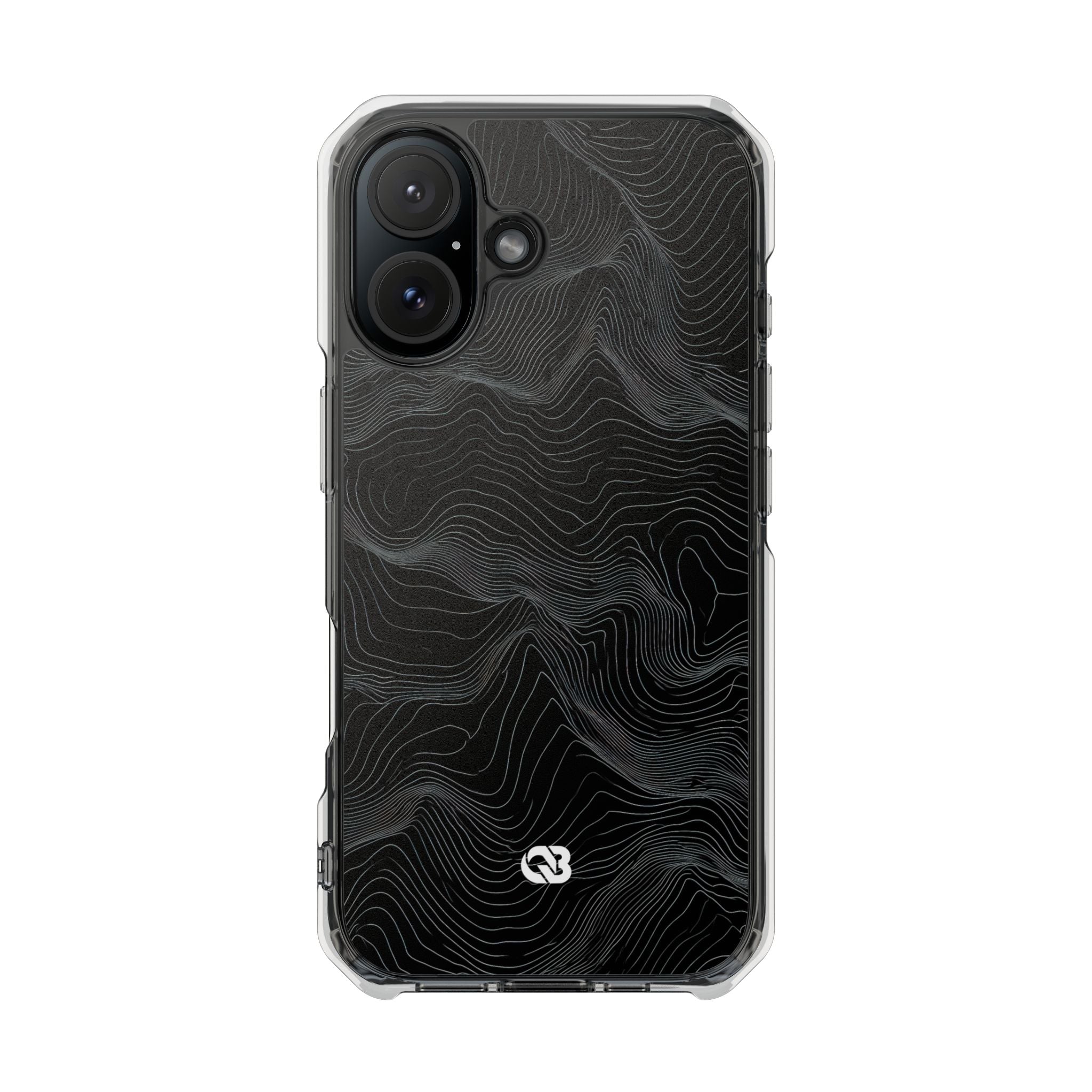 Black Impact MagSafe Phone Case for iPhone - Obsidian Topo Wireframe