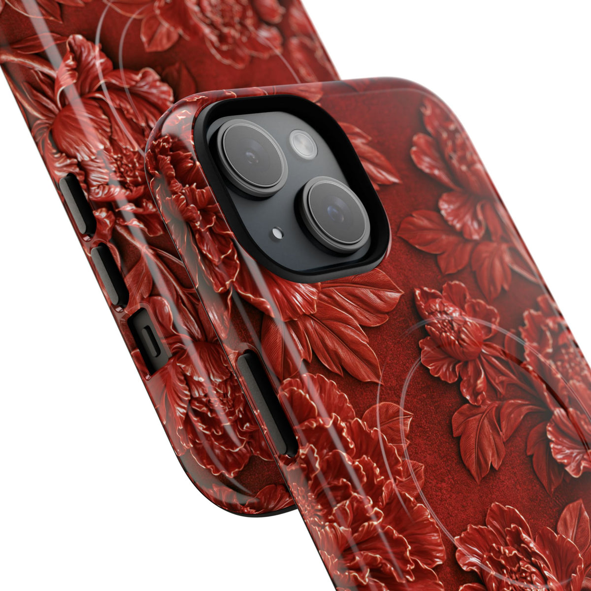 Cinnabar Peony Relief · Tough 2.0 Magnetic Phone Case for iPhone · Red