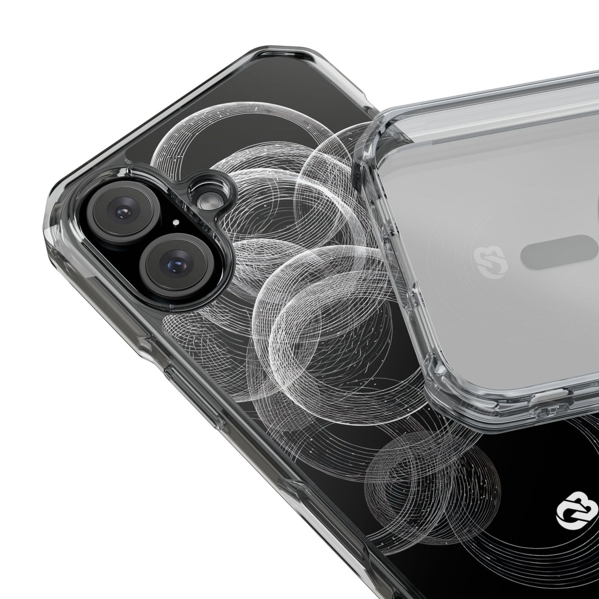 Black Impact MagSafe Phone Case for iPhone - Kinetic Wireframe Orbit