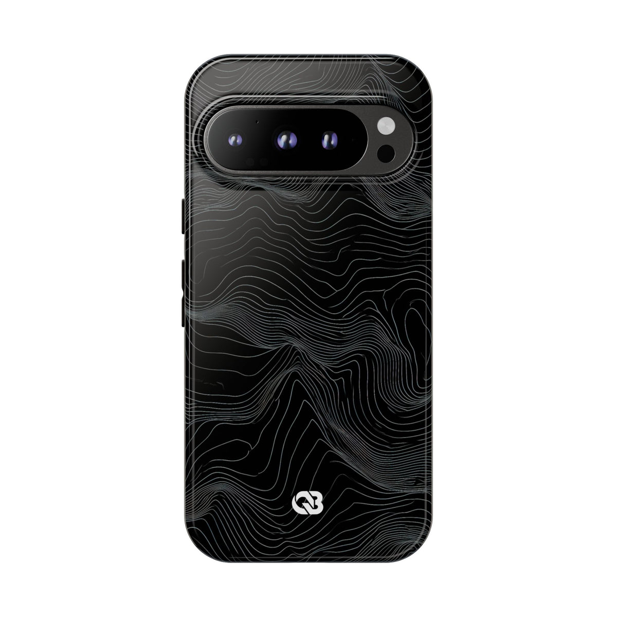 Black Tough Phone Case for Google Pixel - Obsidian Topo Wireframe