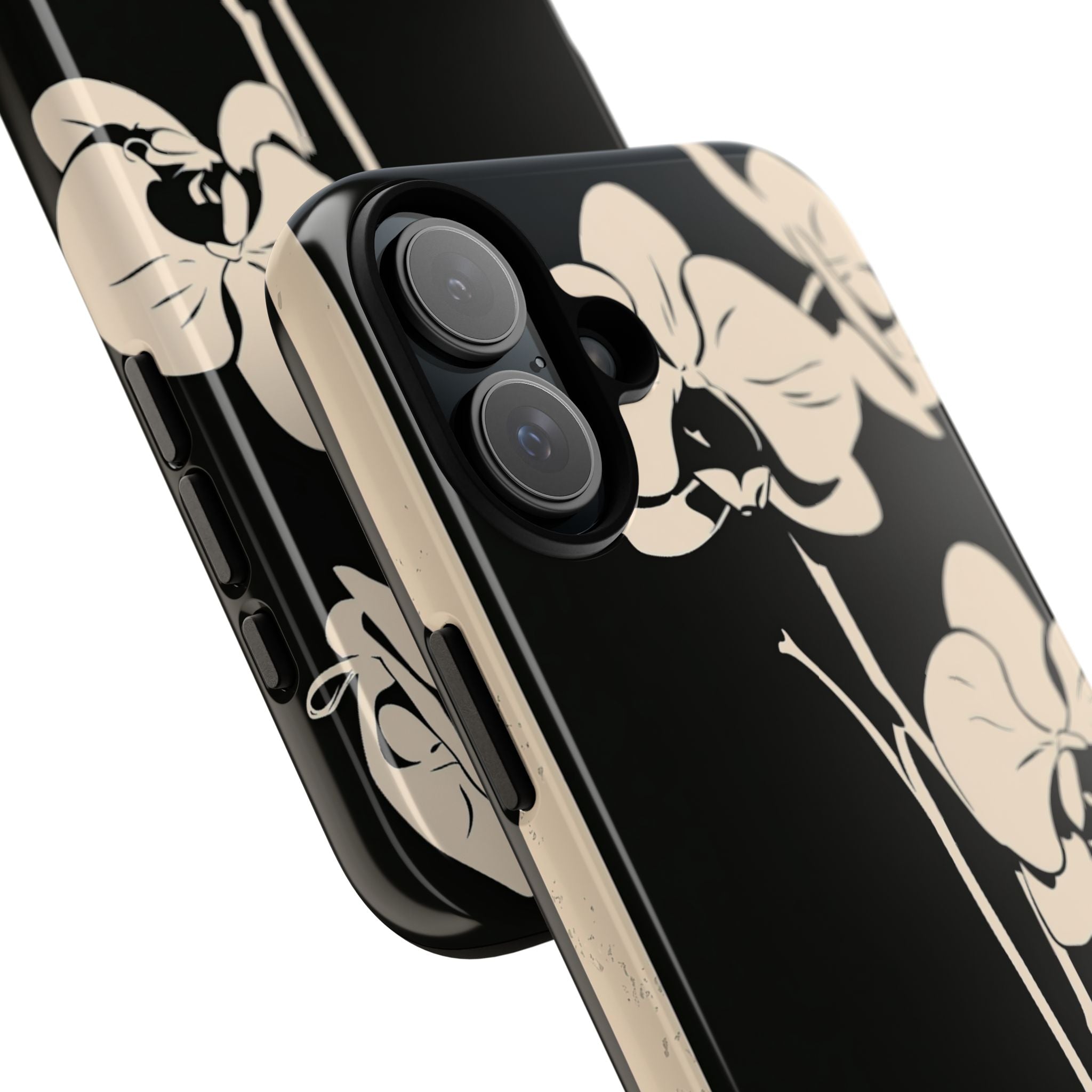 Black Tough Phone Case for iPhone - Obsidian Bone Orchid