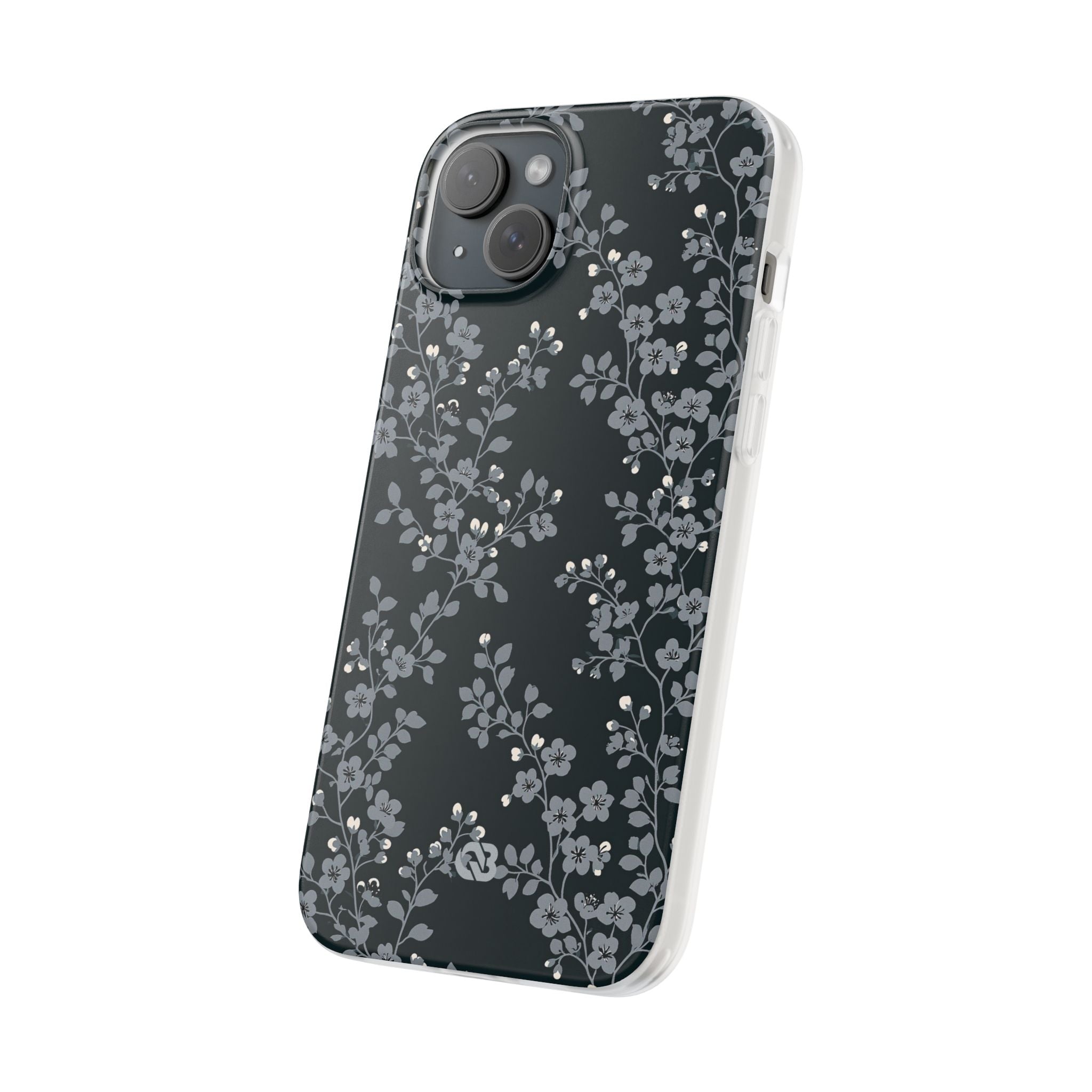 Black Lite Phone Case for iPhone - Midnight Slate Blossom