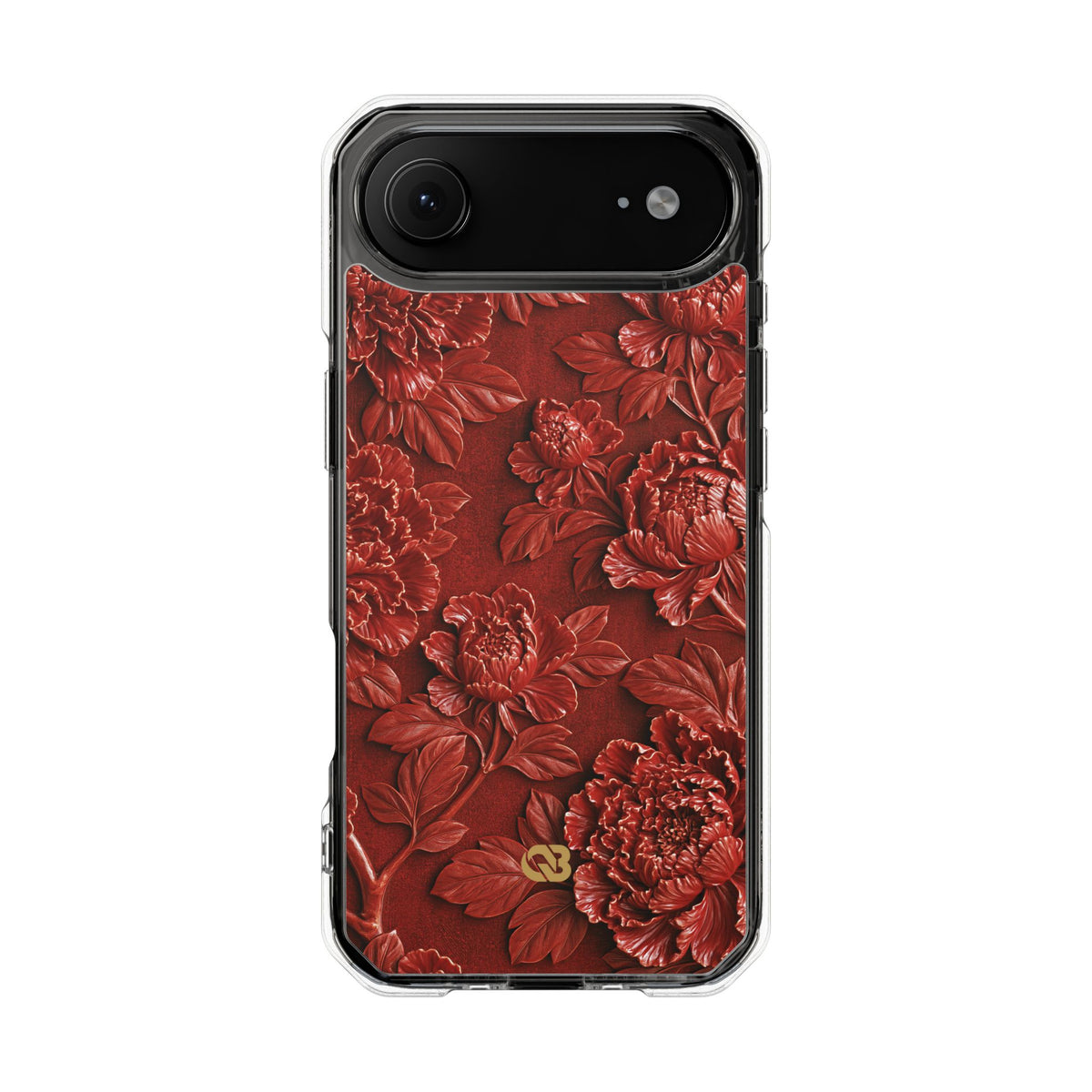 Cinnabar Peony Relief · Clear Impact Magnetic Phone Case for iPhone · Red