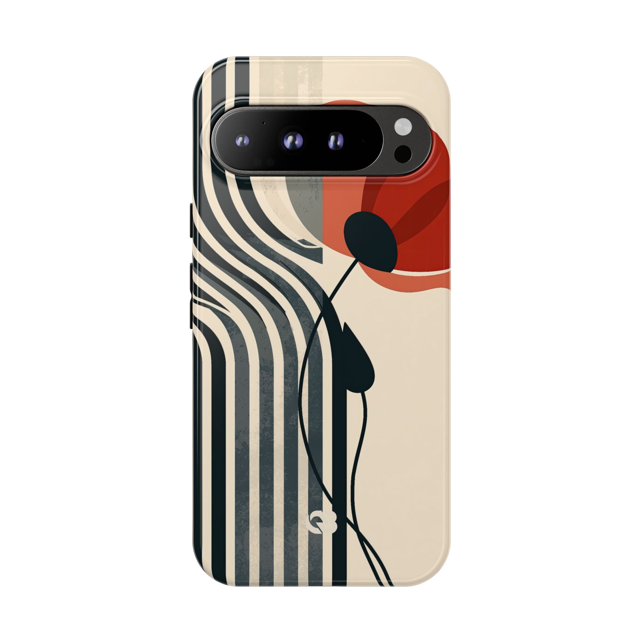 Beige Tough Phone Case for Google Pixel - Crimson Line Bloom