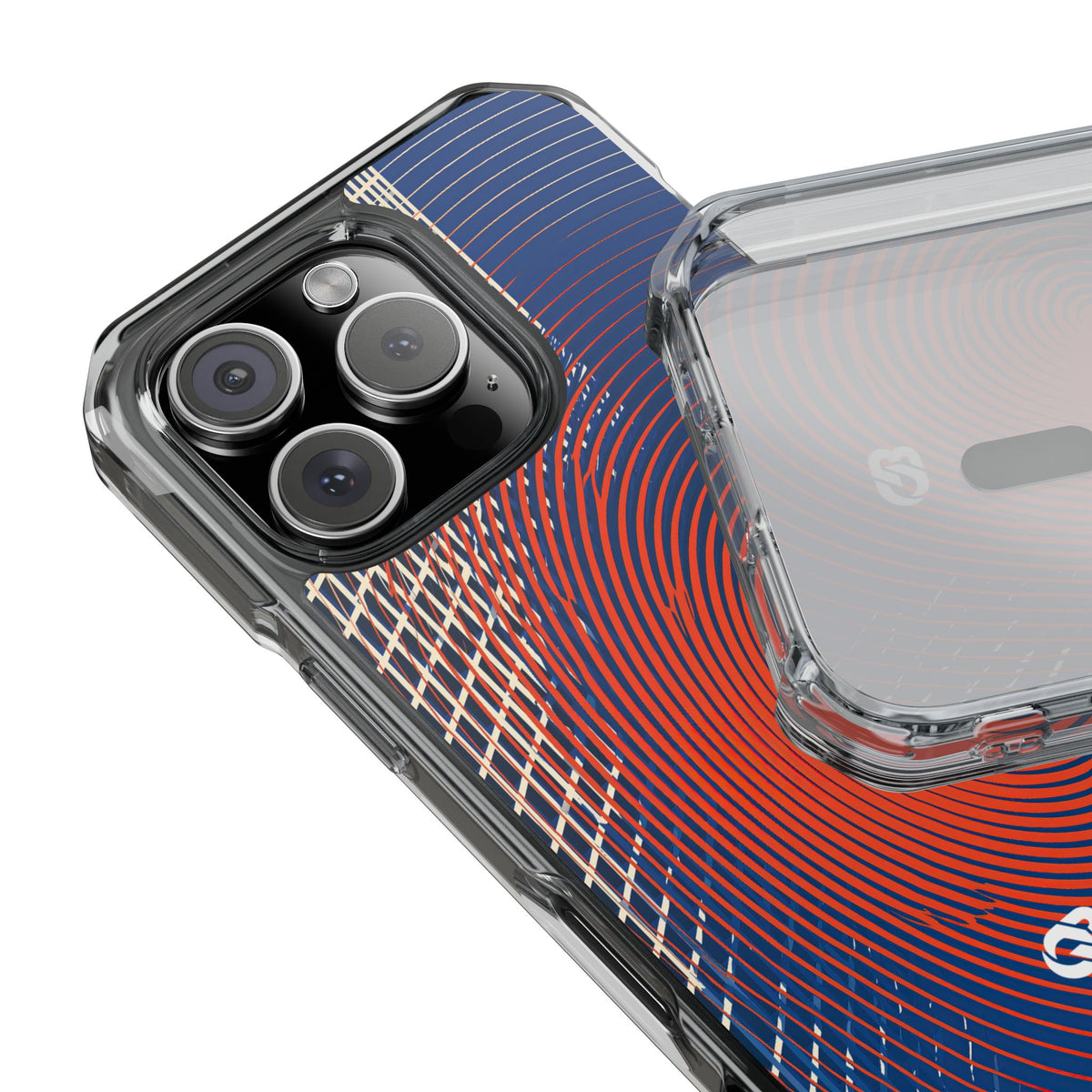 Blue Impact MagSafe Phone Case for iPhone - Orange Orbit Grid