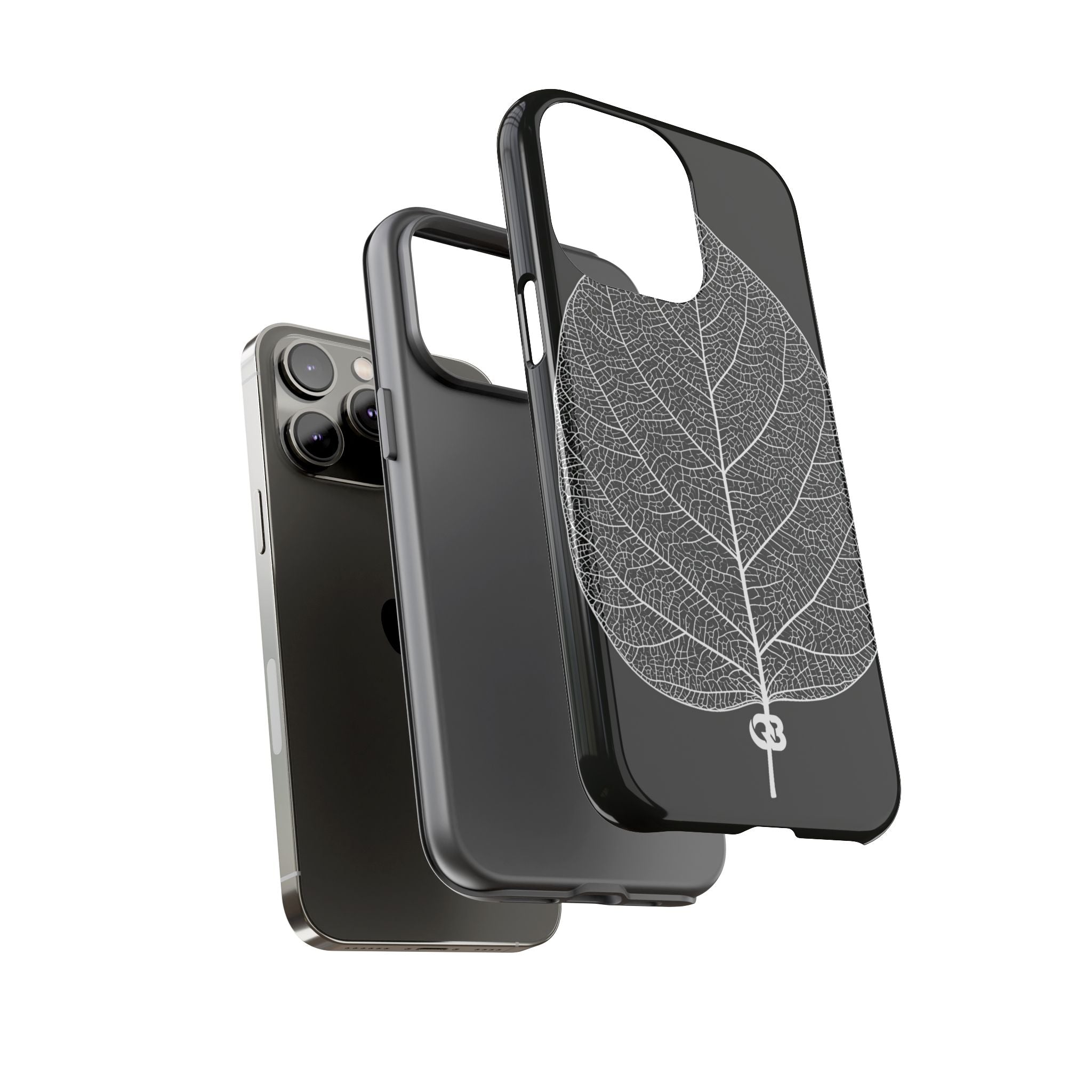 Black Tough Phone Case for iPhone - Bleached Leaf Lattice