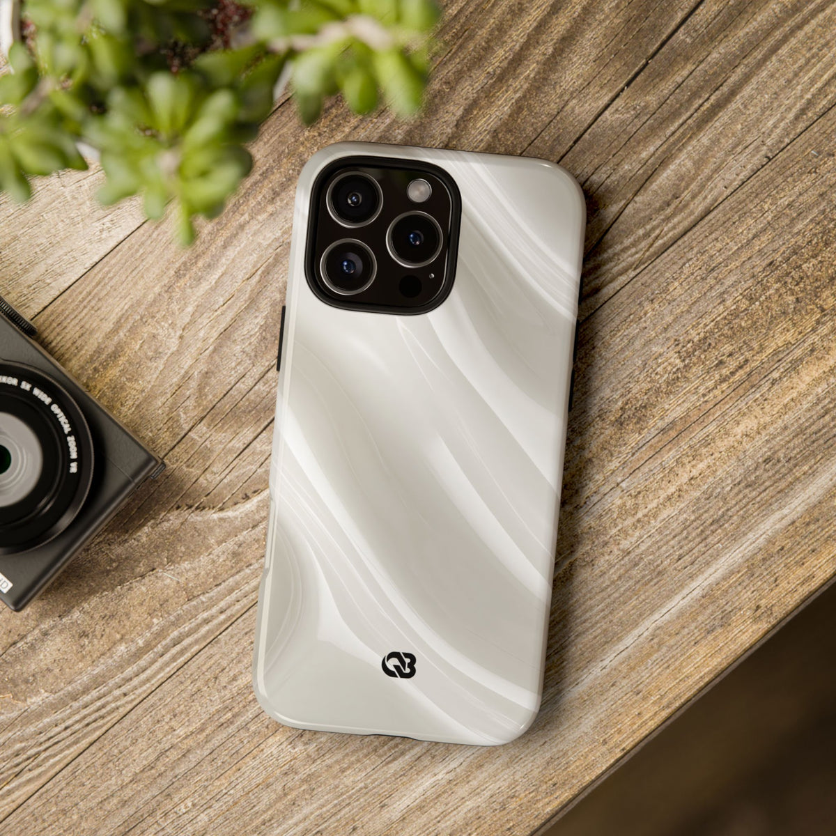White Tough Phone Case for iPhone - Polished Ivory Wave