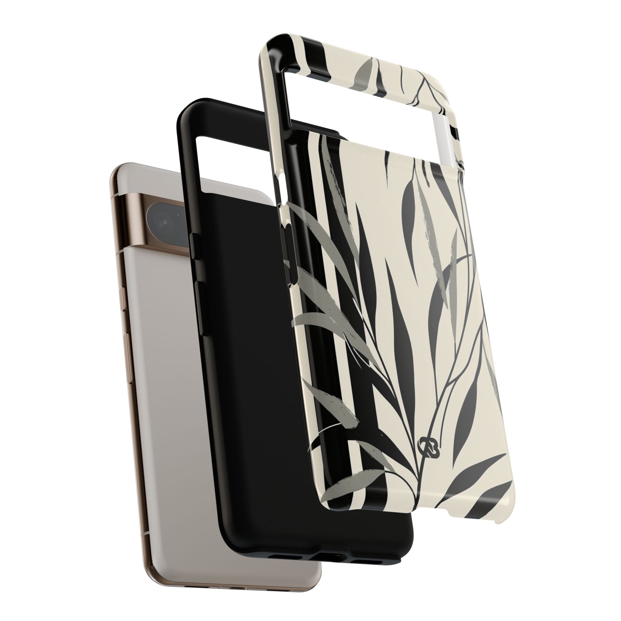 Beige Tough Phone Case for Google Pixel - Soot Leaf Sketch