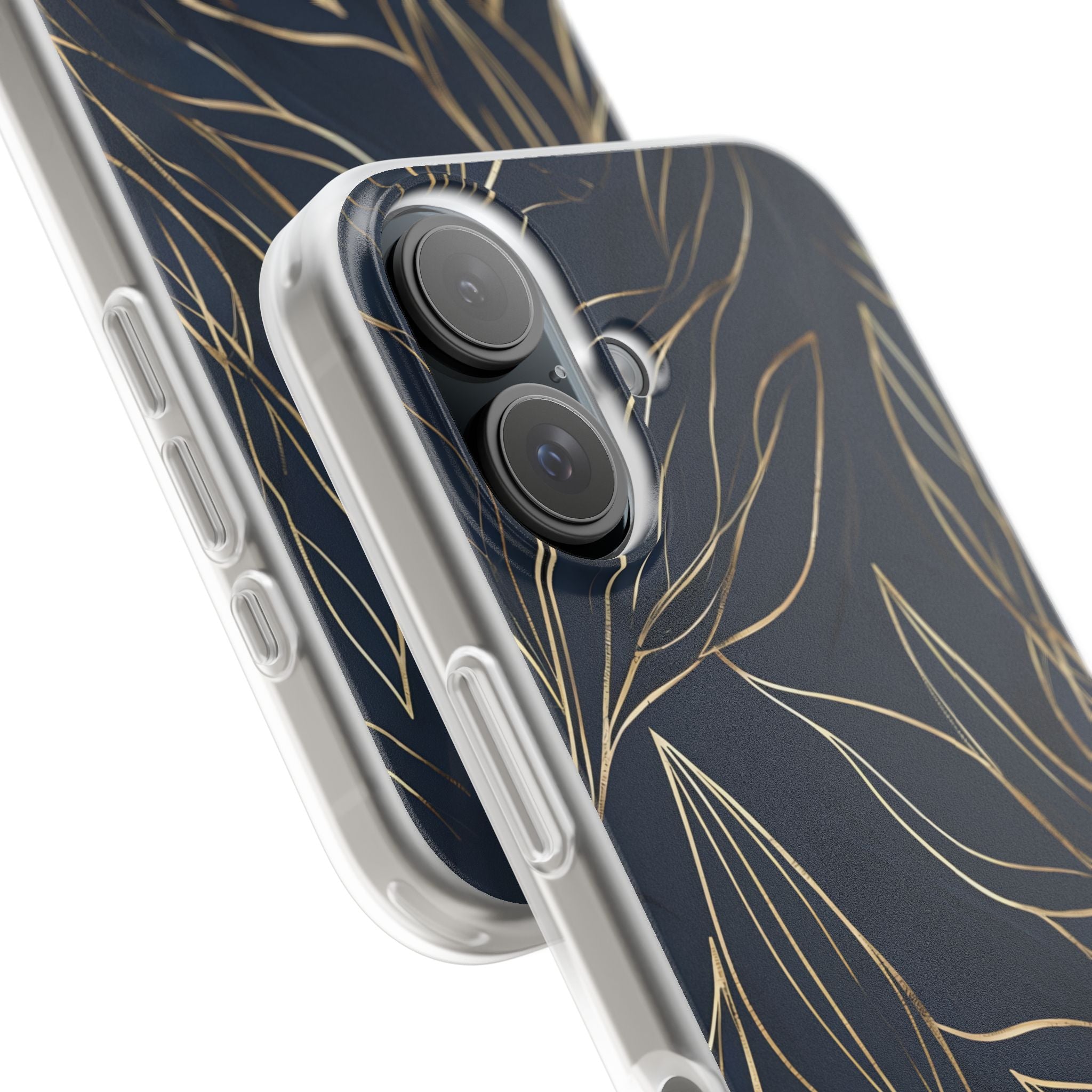 Gilded Navy Foliage · Soft Phone Case for iPhone