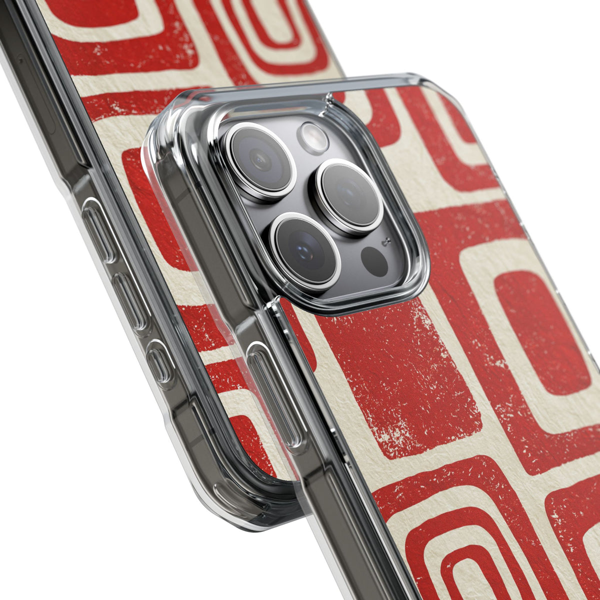 Vermilion Block Motif · Clear Impact Magnetic Phone Case for iPhone · Red