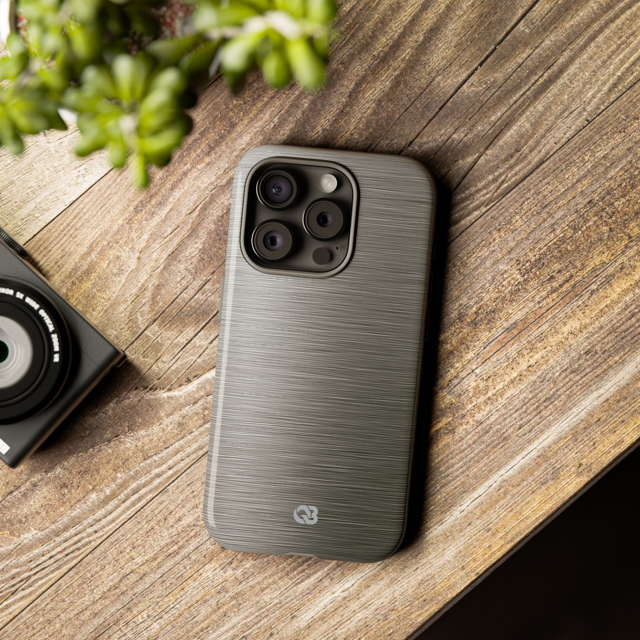Grey Tough Phone Case for iPhone - Brushed Industrial Steel