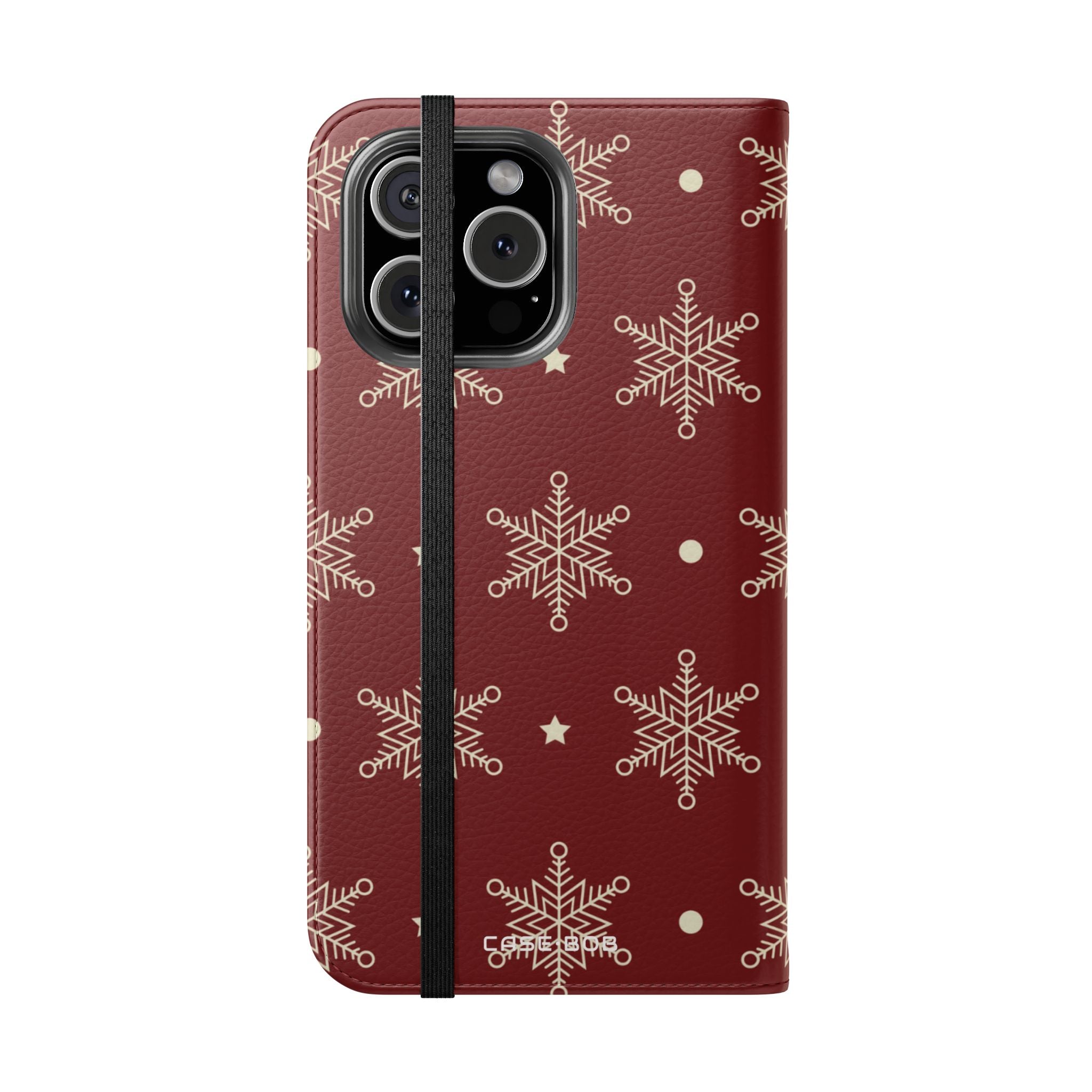 Cream Snowflakes Crimson - iPhone 16 Max Case - Wallet
