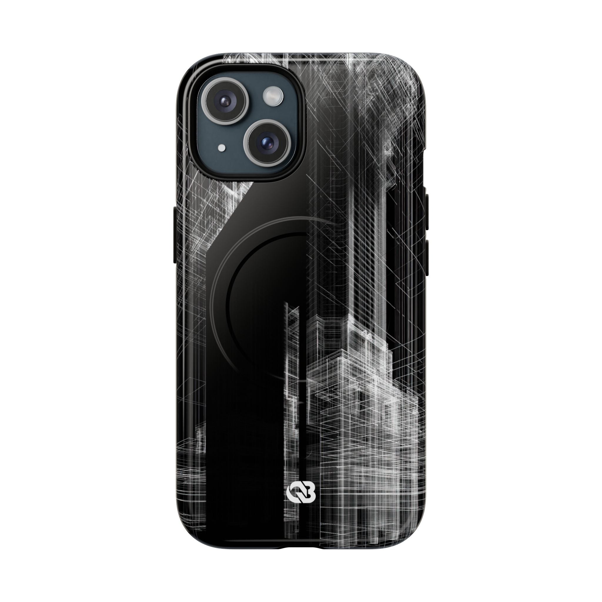 Black Tough 2.0 Magsafe Phone Case for iPhone - Ghost Urban Wireframe