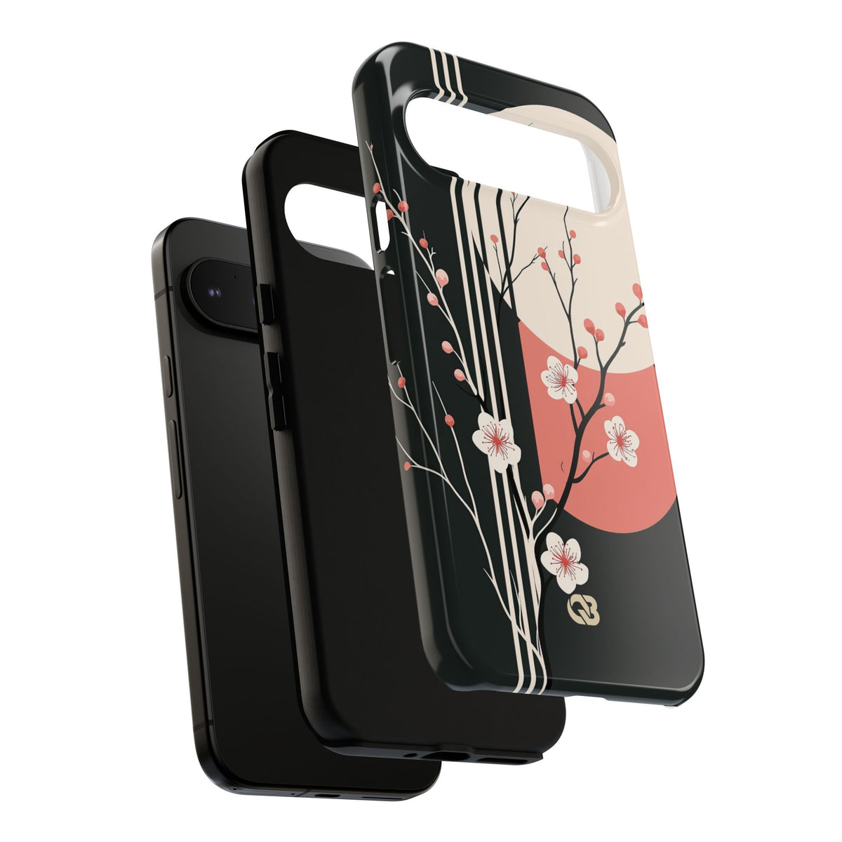 Black Tough Phone Case for Google Pixel - Kyoto Midnight Blossom