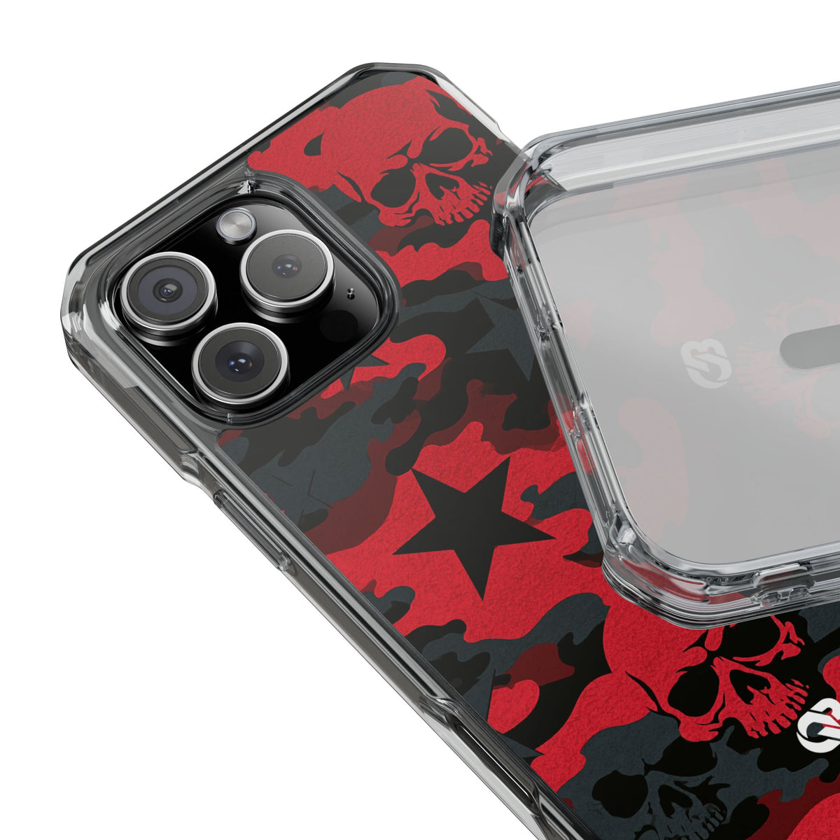 Crimson Skull Camo · Clear Impact Magnetic Phone Case for iPhone · Red