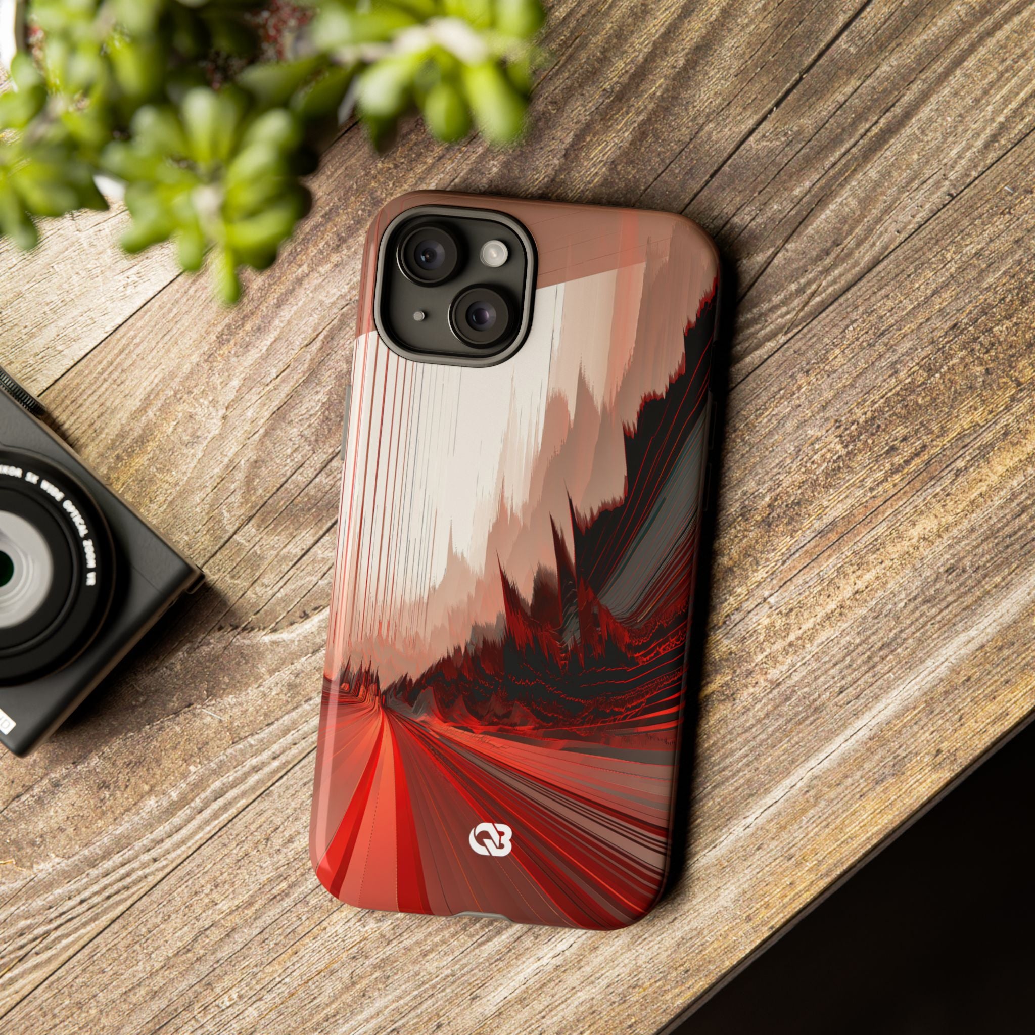 Red Tough Phone Case for iPhone - Crimson Pulse Horizon