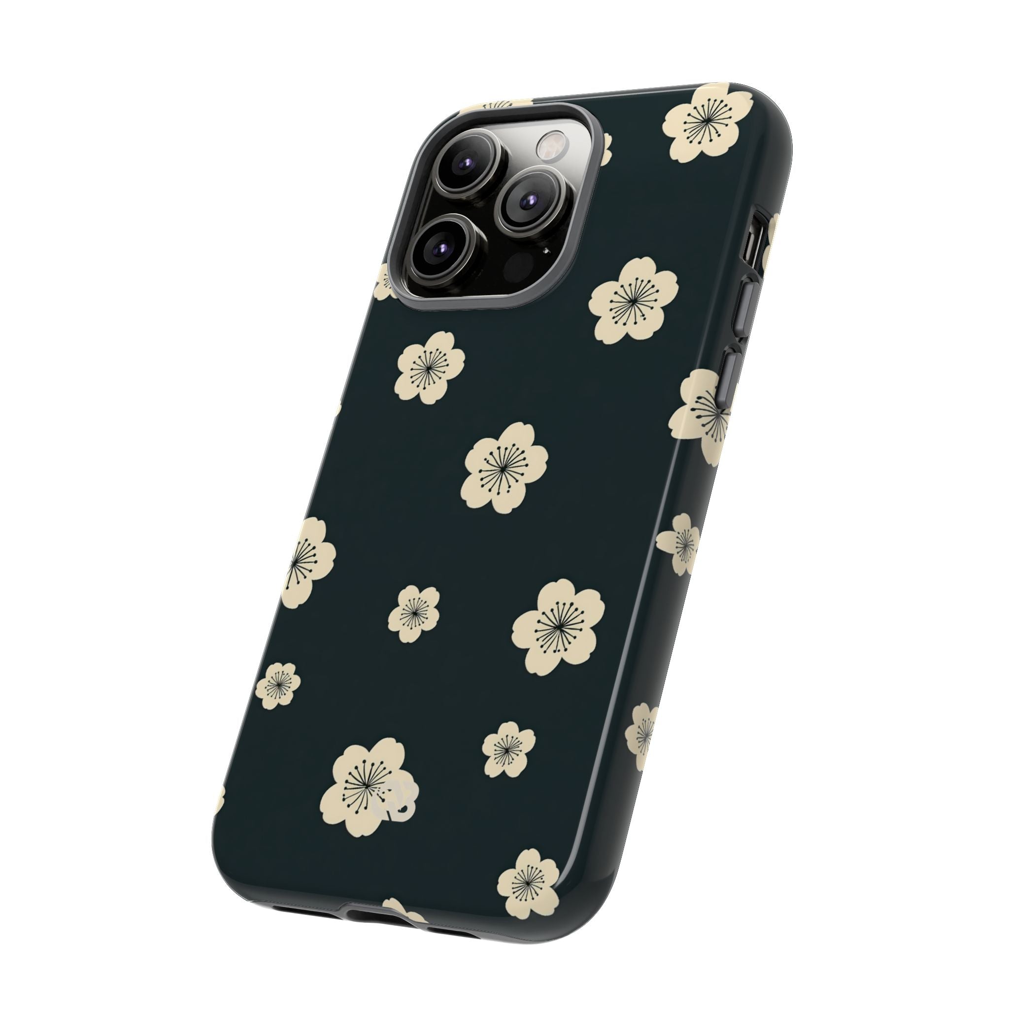 Teal Tough Phone Case for iPhone - Obsidian Cream Petals