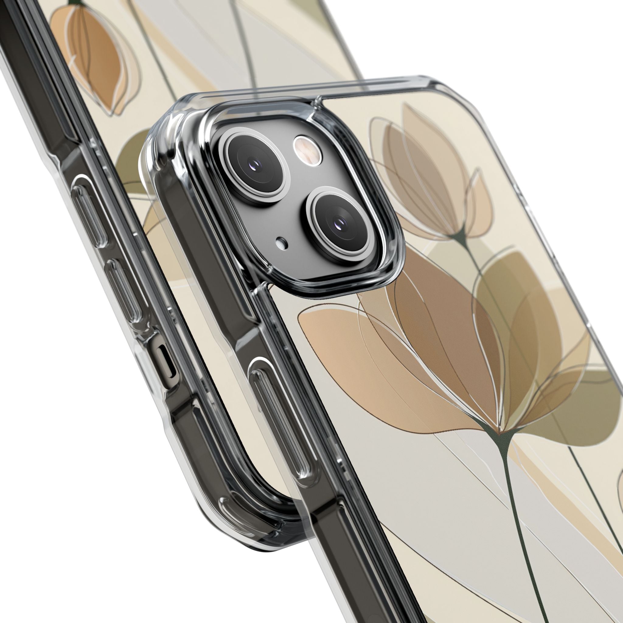 Beige Impact MagSafe Phone Case for iPhone - Muted Ochre Petals