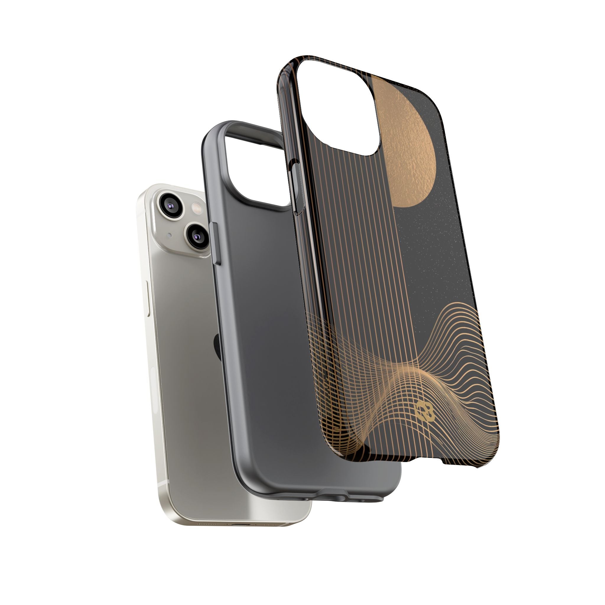 Gold Tough Phone Case for iPhone - Gilded Obsidian Dunes