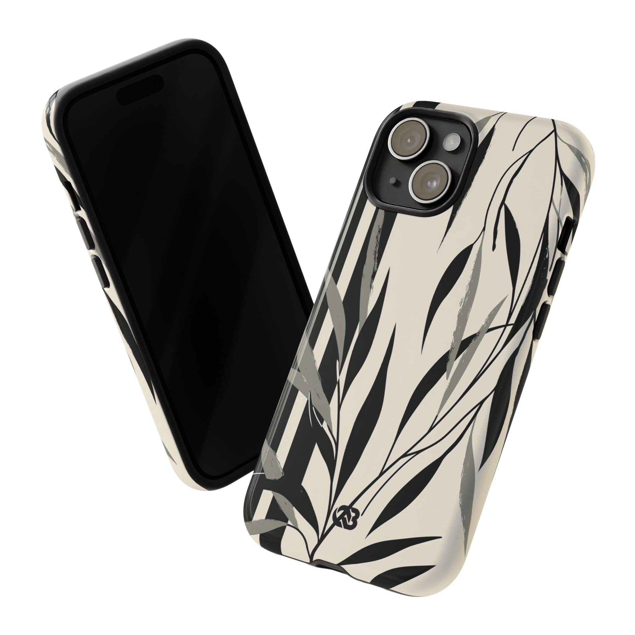 Beige Tough Phone Case for iPhone - Soot Leaf Sketch