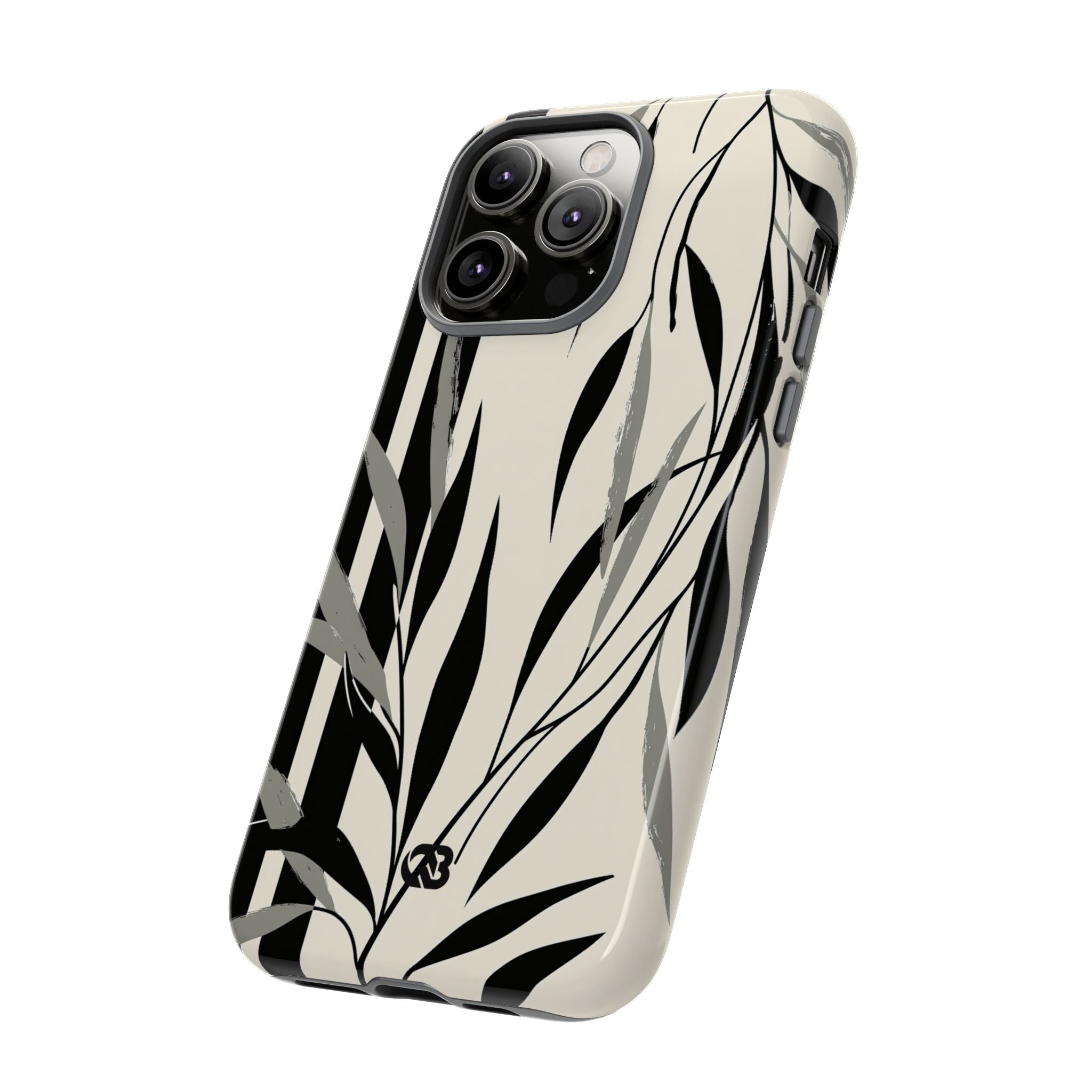 Beige Tough Phone Case for iPhone - Soot Leaf Sketch