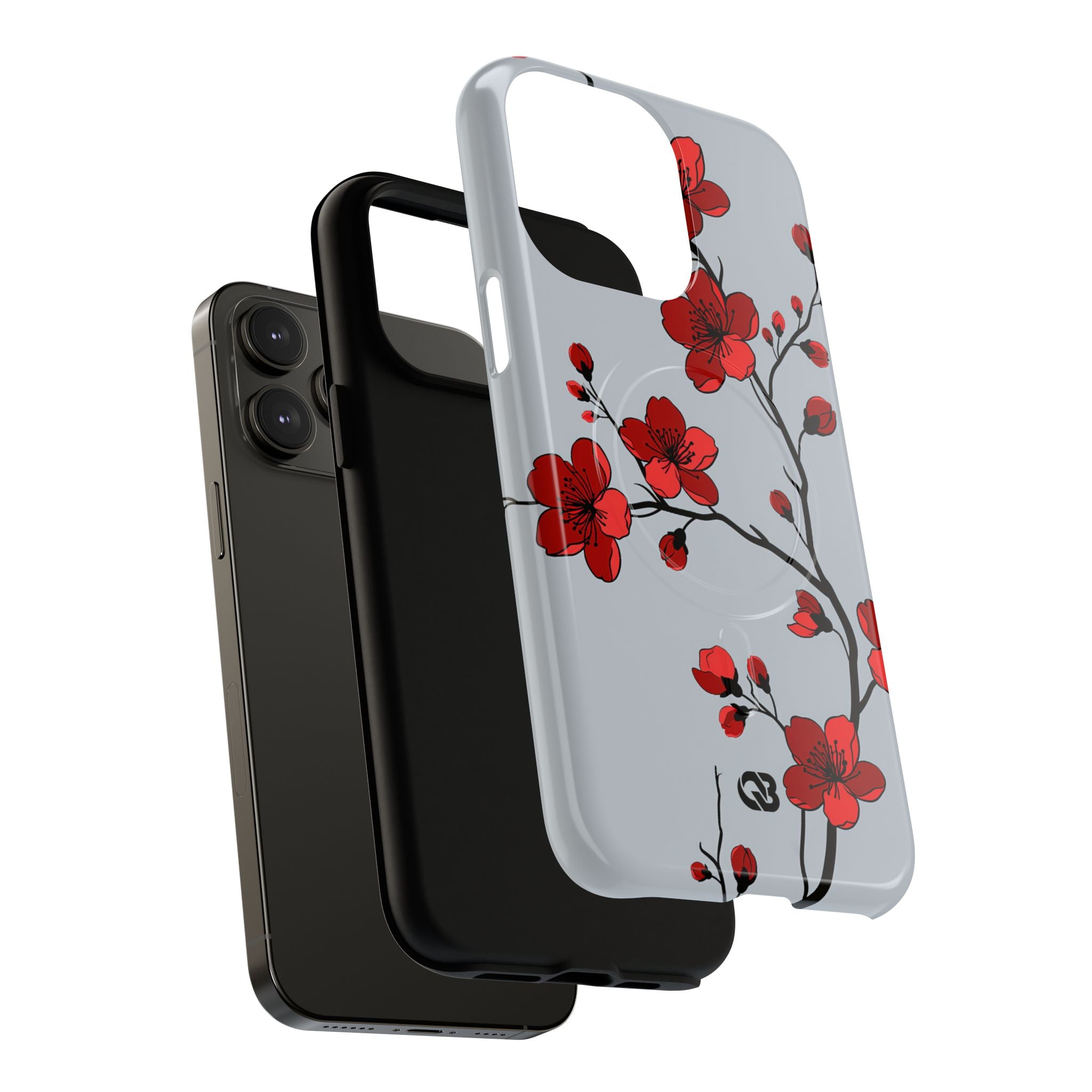 Grey Tough 2.0 Magsafe Phone Case for iPhone - Crimson Blossom Onyx