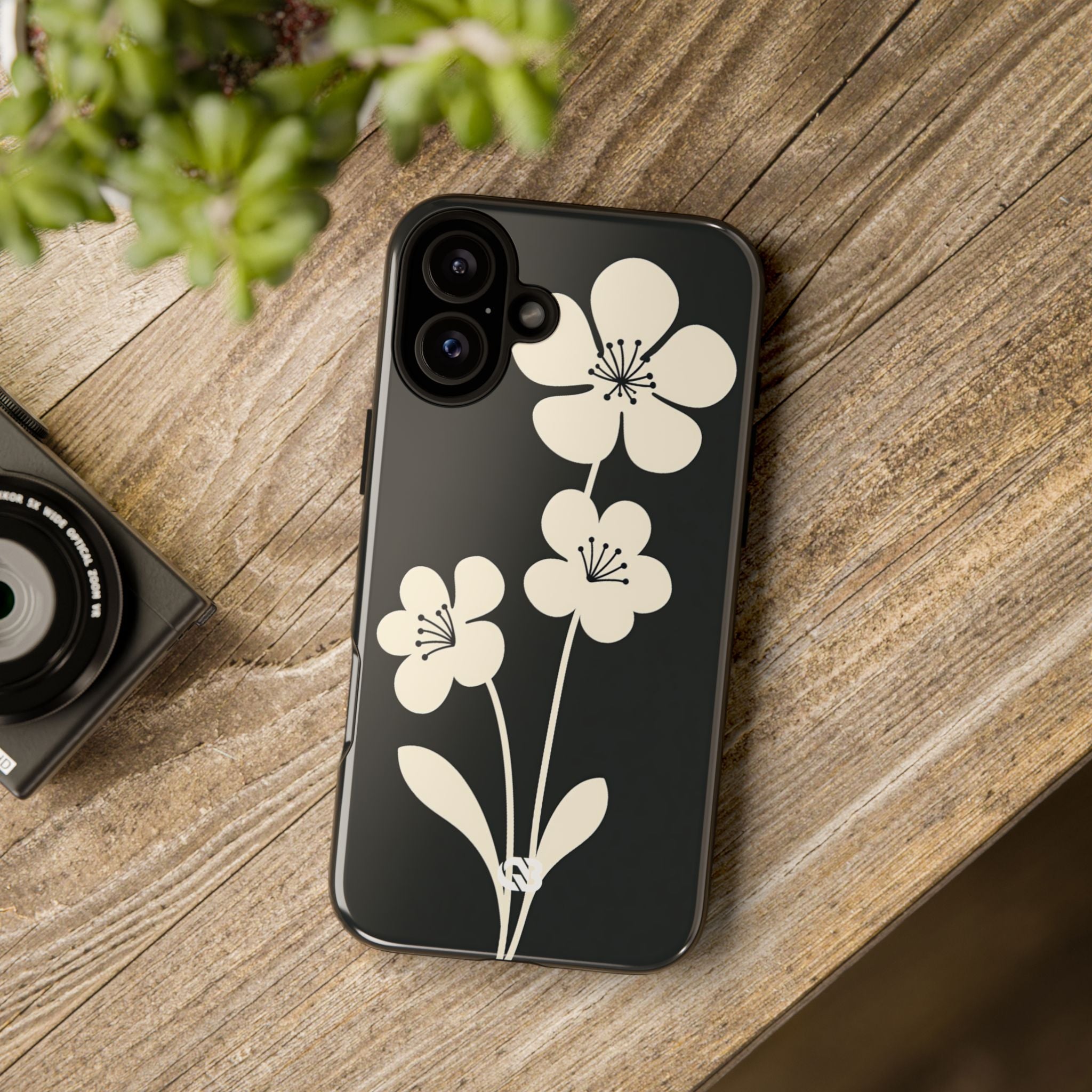Black Tough Phone Case for iPhone - Obsidian Cream Bloom