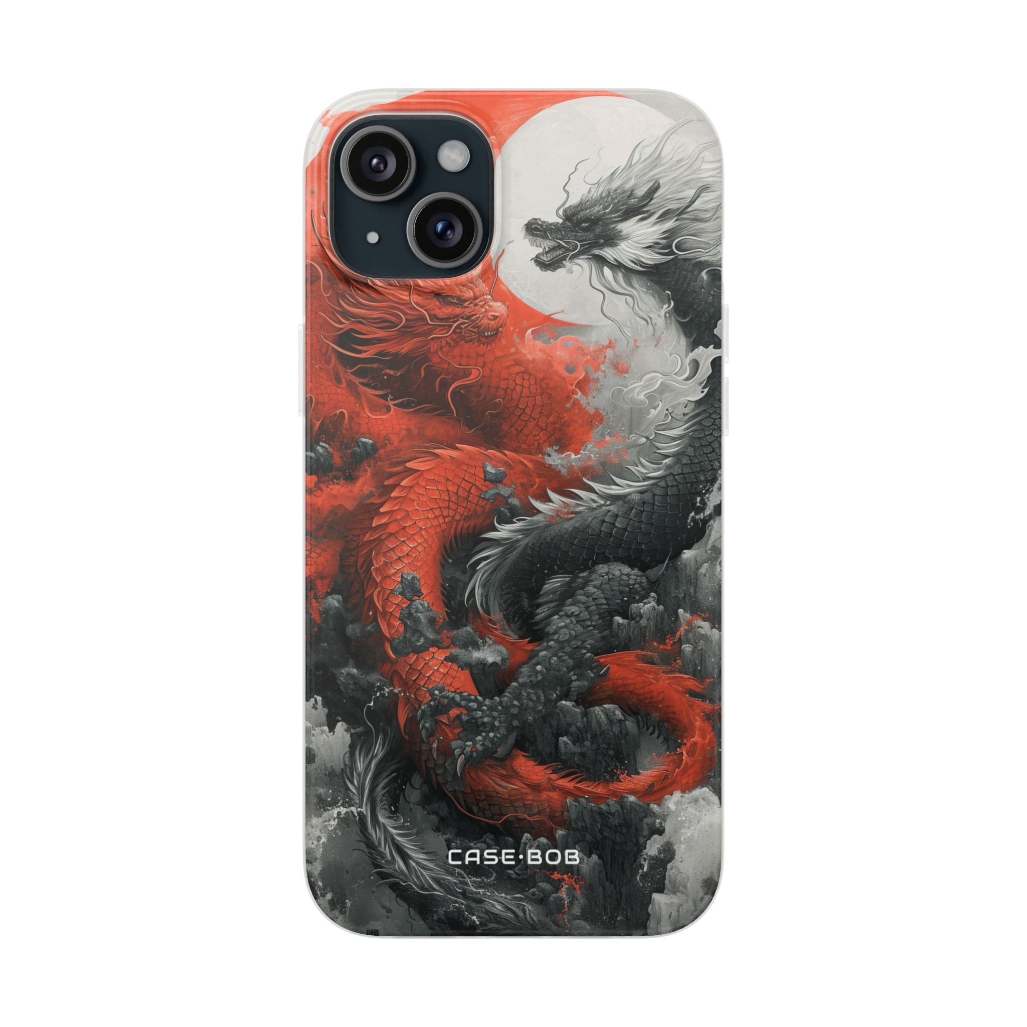 Twin Dragons Crimson iPhone 15 Plus Cover - Blød