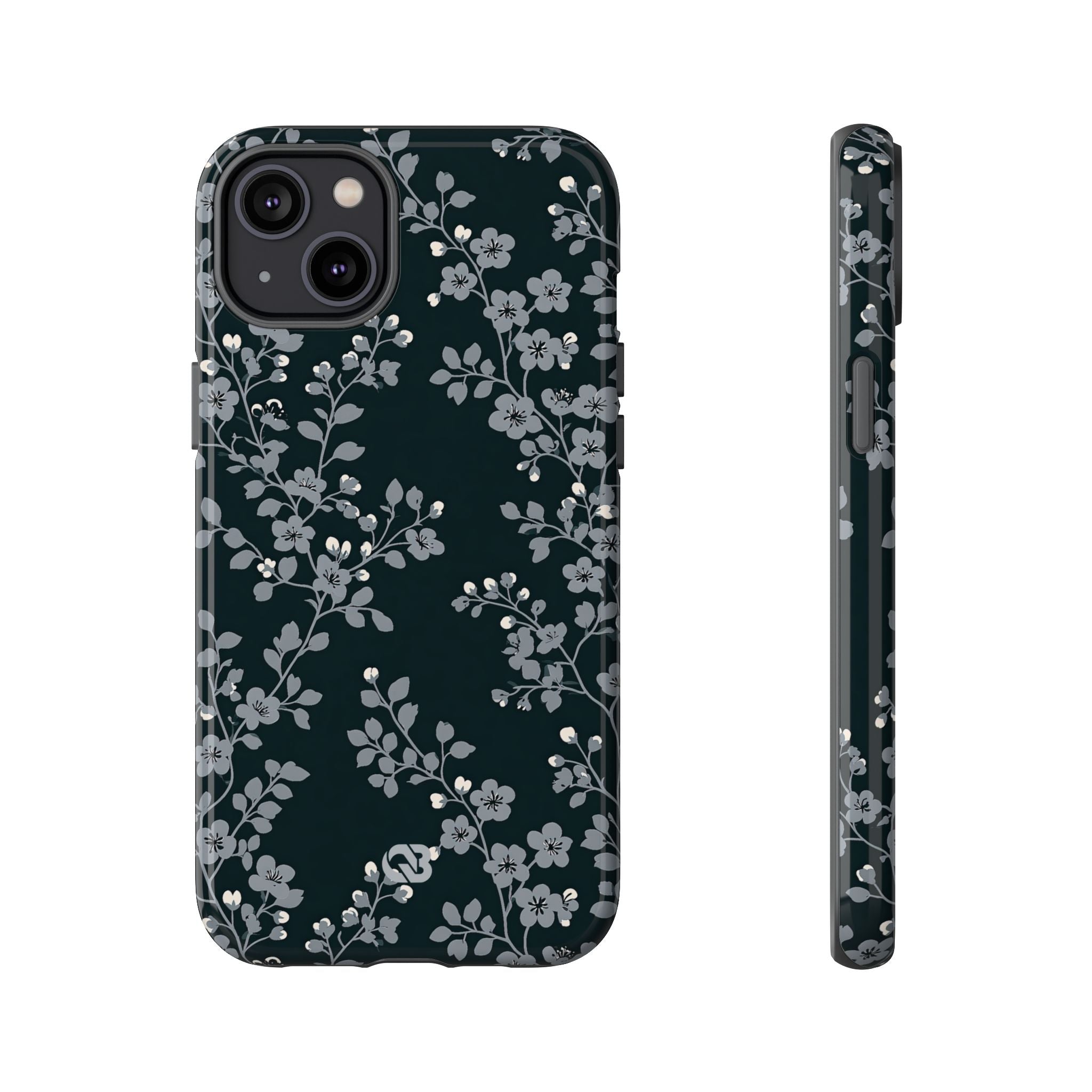 Black Tough Phone Case for iPhone - Midnight Slate Blossom